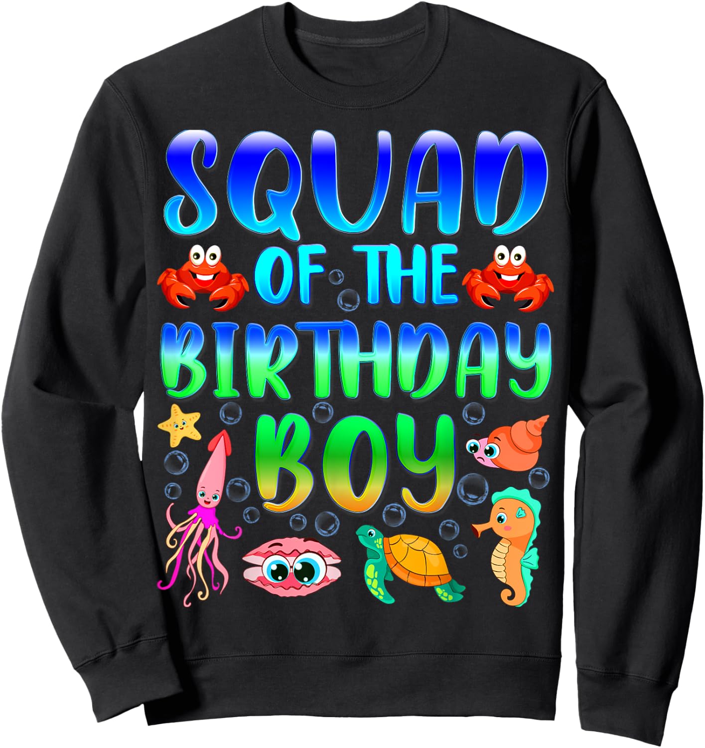 Squad Of The Birthday Boy Sea Fish Aquarium Matching Family Sweatshirt - Sweatshirt | Black
