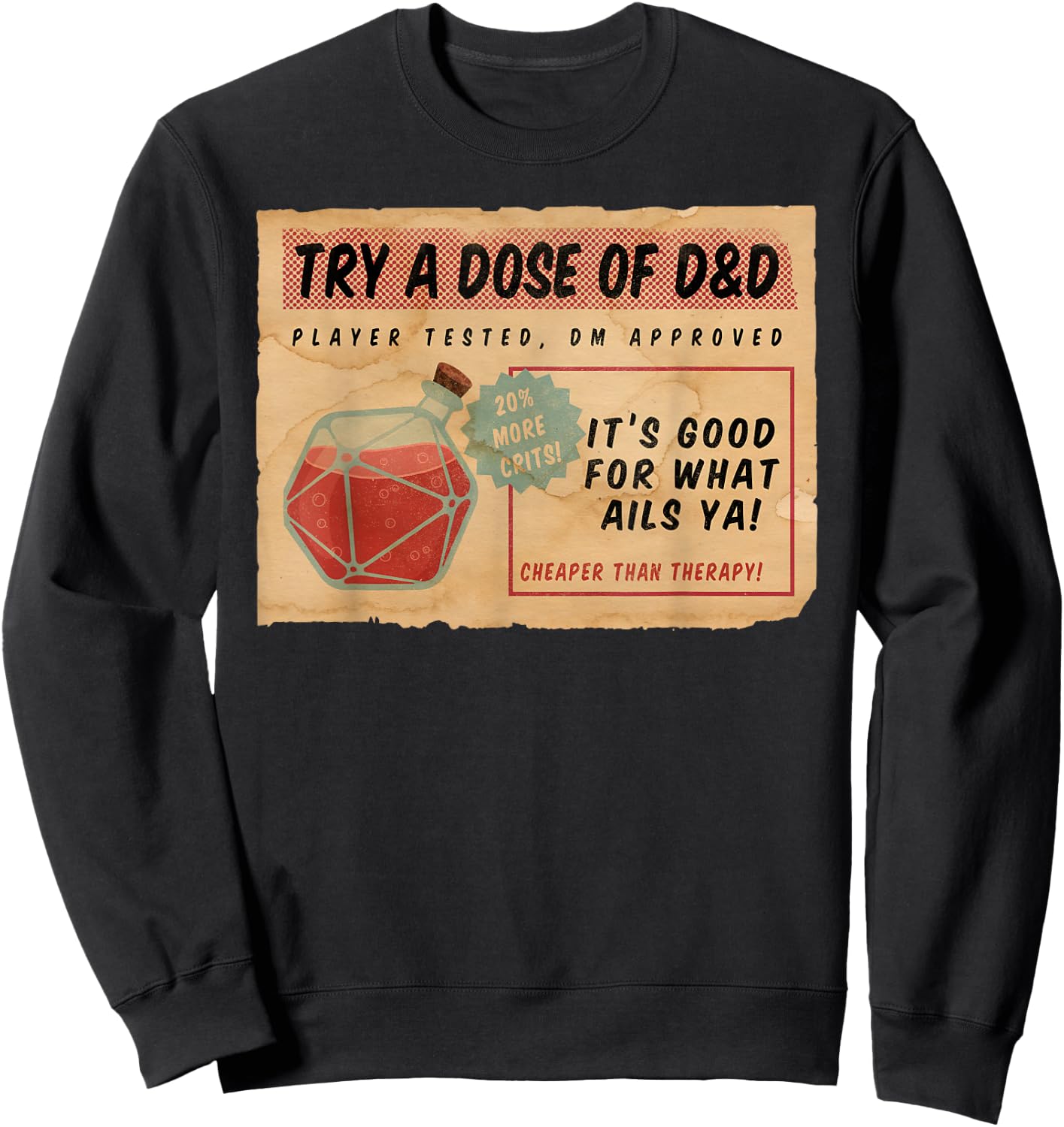 Vintage Ad D20 Healing Potion Sweatshirt - Sweatshirt | Black