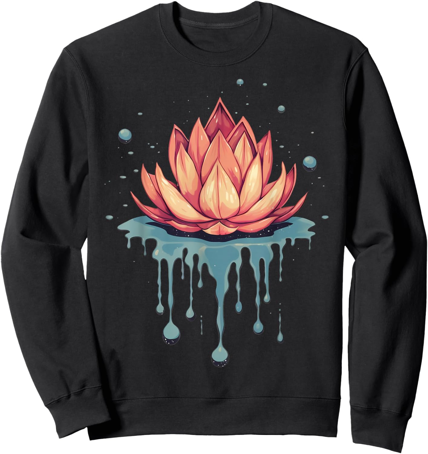 Dripping Lotus Flower on Melting Lotus Flower Sweatshirt - Sweatshirt | Black