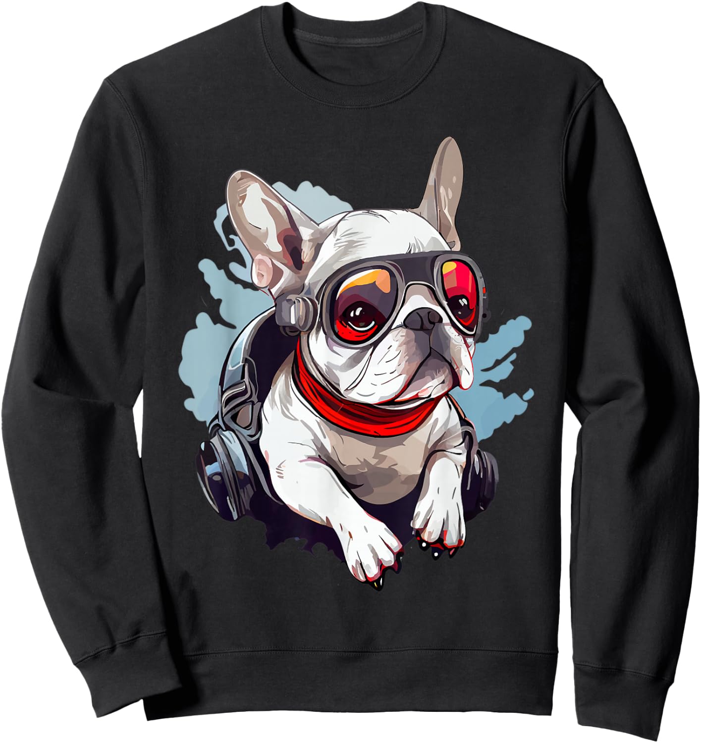 White Frenchie as a Pilot White French Bulldog Pilot Sweatshirt - Sweatshirt | Black