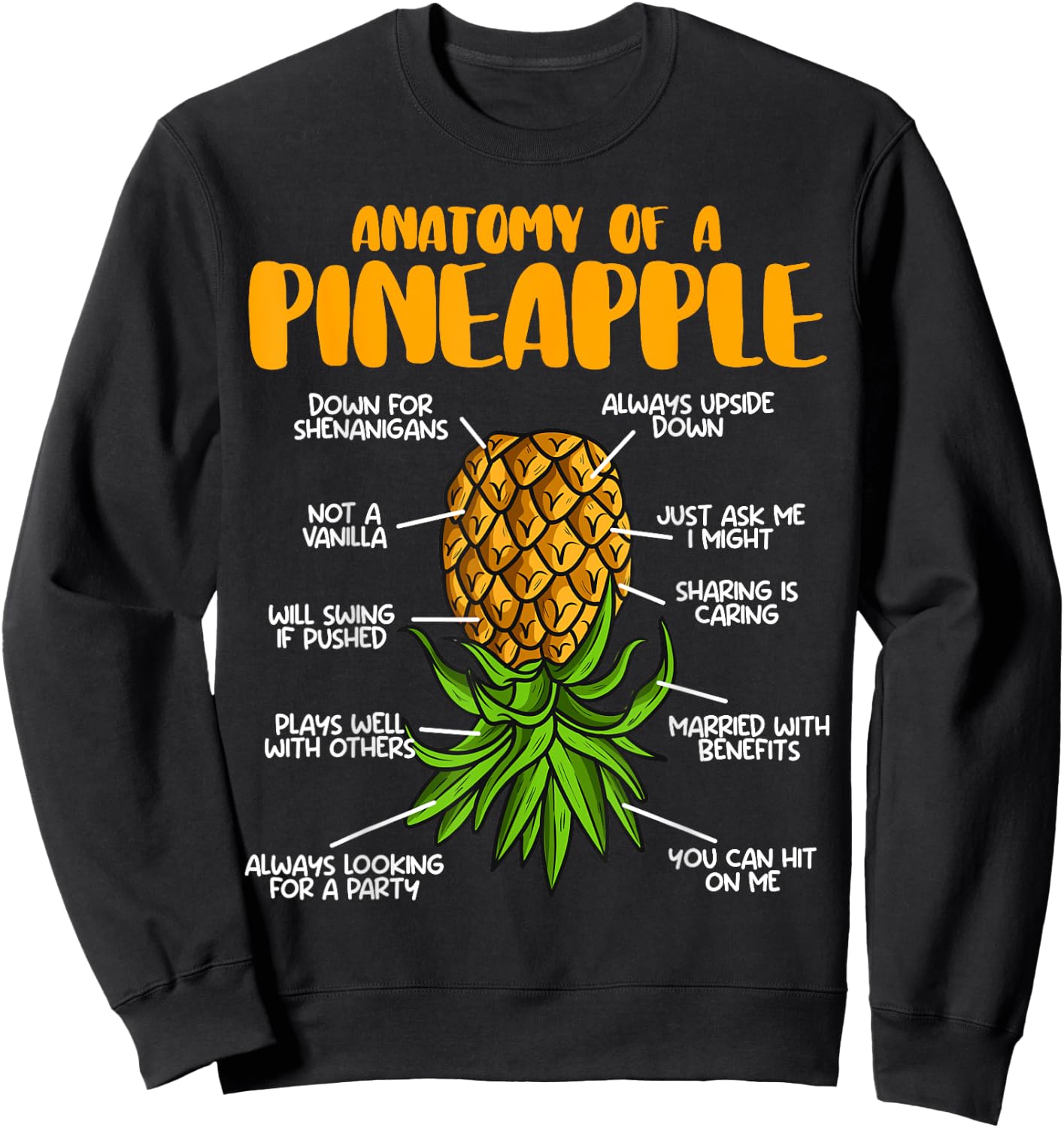 Anatomy Of Pineapple Swinger Upside Down Pineapple Sweatshirt - Sweatshirt | Black
