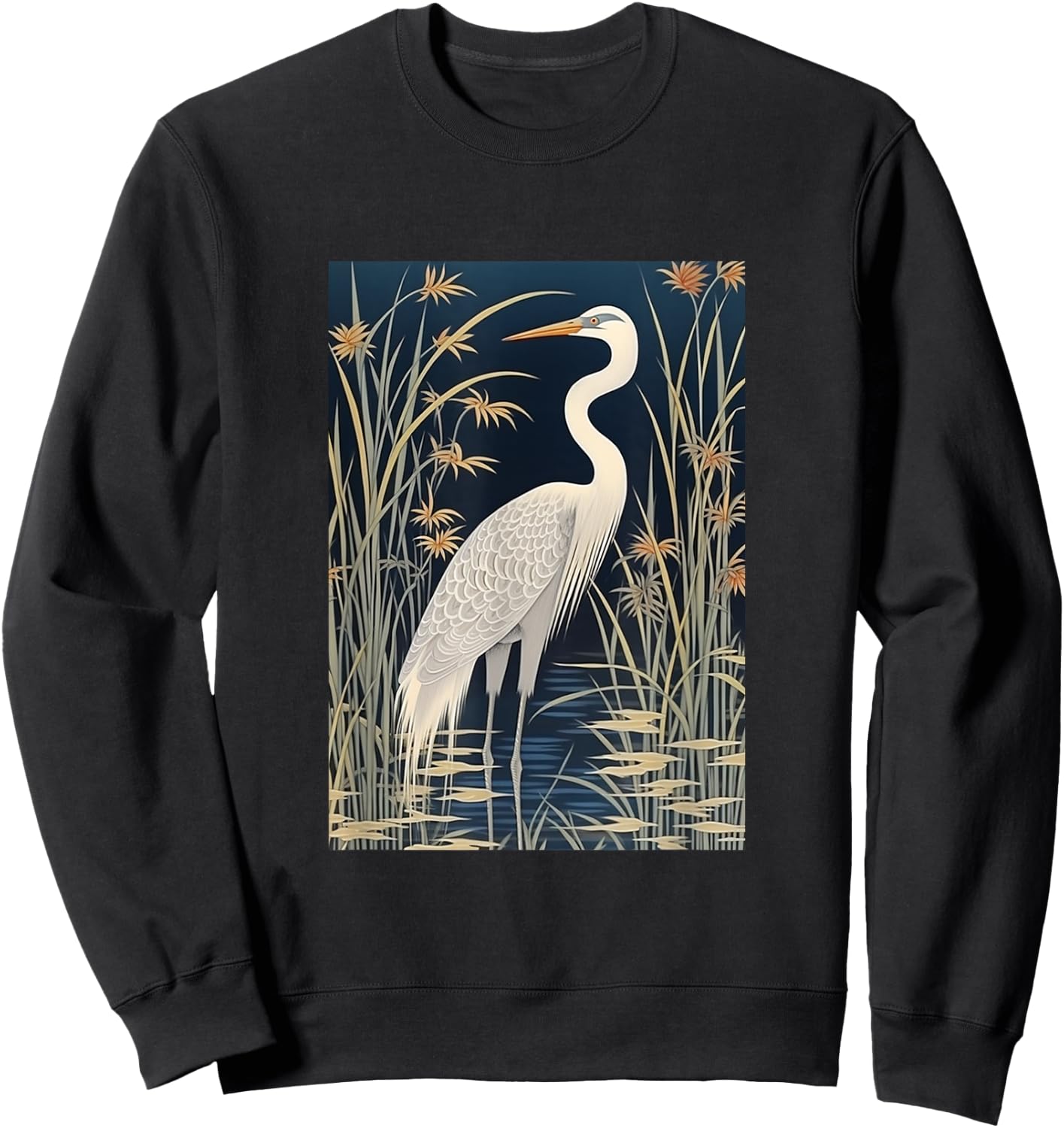 Vintage Japanese Fine Art Crane, Bamboo and Iris Koryusai Sweatshirt - Sweatshirt | Black