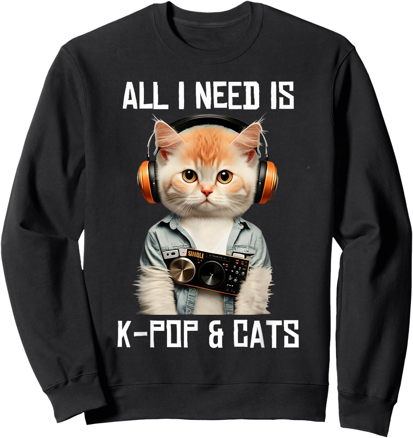 All I Need Is K-Pop and Cats KPop Music Outfit Dress Korean Sweatshirt - Sweatshirt | Black