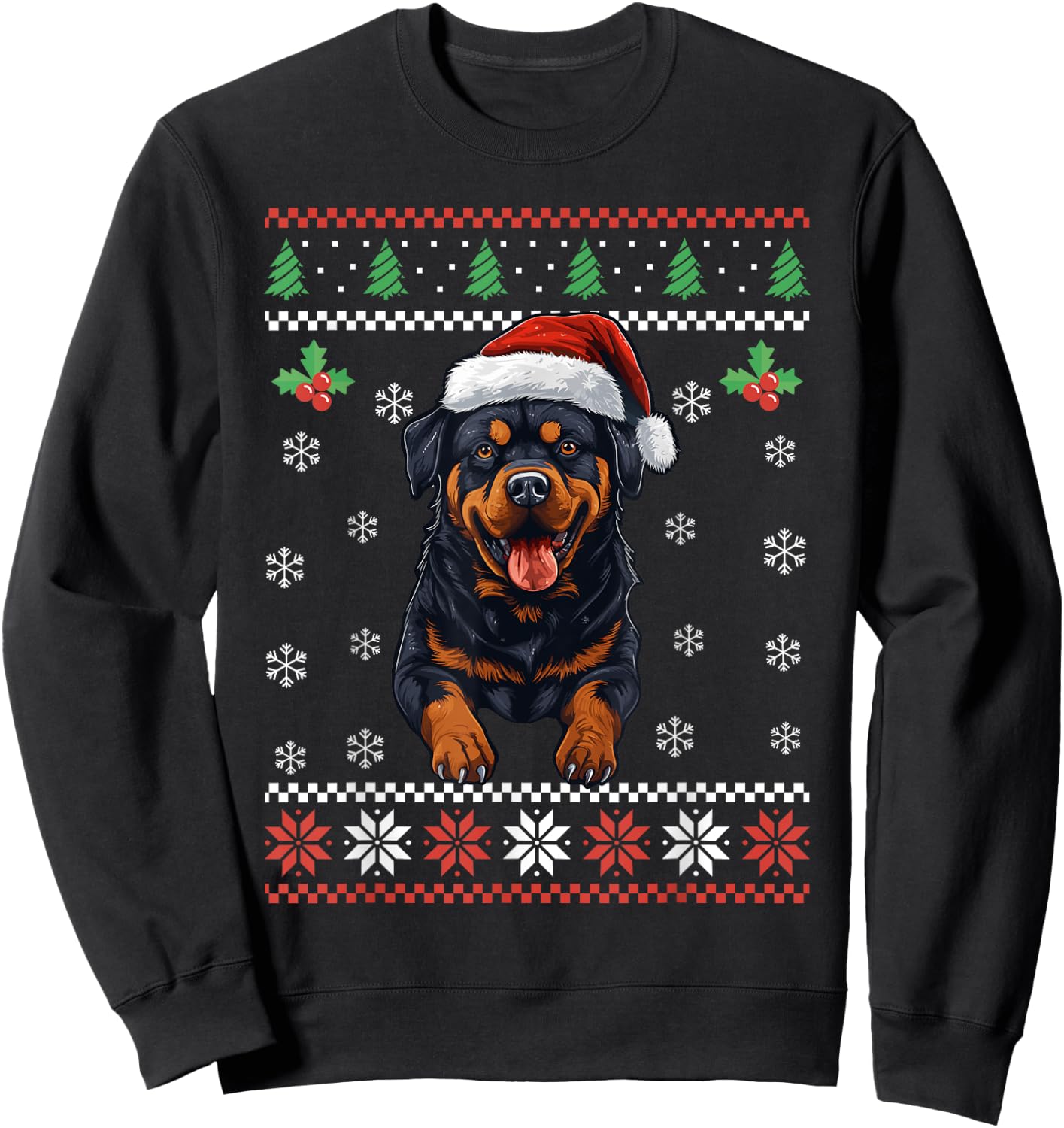 Rottweiler Dog Ugly Christmas Sweater Xmas For Adults Kids Sweatshirt - Sweatshirt | Black