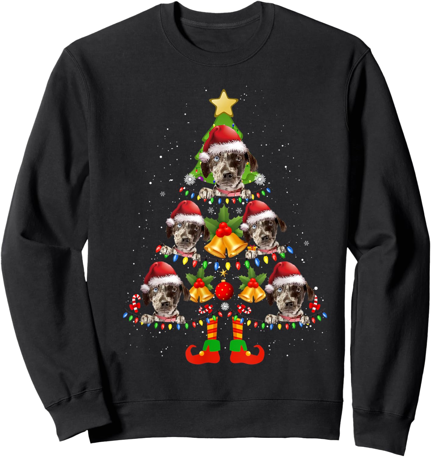 Funny Catahoula Leopard Christmas Lights Tree Dog Lover Xmas Sweatshirt - Sweatshirt | Black