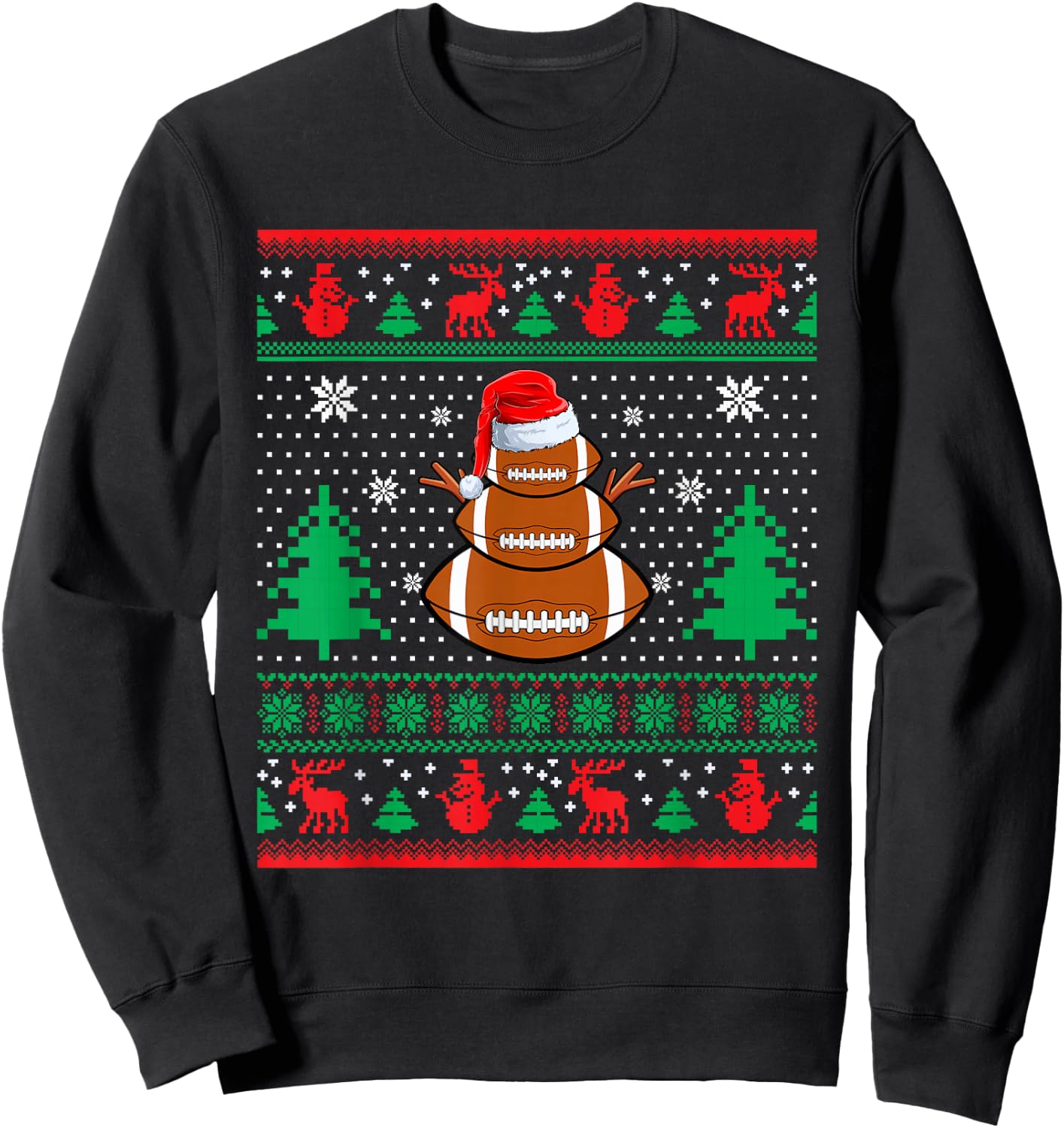 Football Santa Hat Ugly Christmas Sweaters Funny Christmas Sweatshirt - Sweatshirt | Black