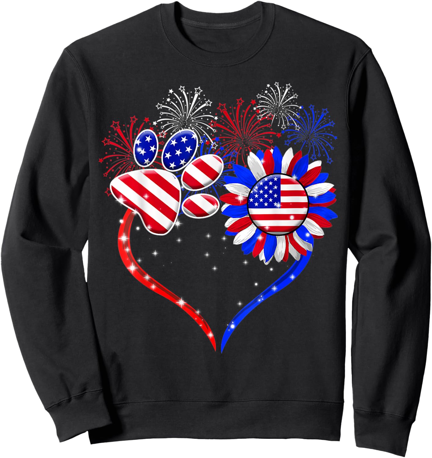 American Flag Patriotic Dog & Cat Paw Print - 4th Of July Women Kids Men Sweatshirt - Sweatshirt | Black