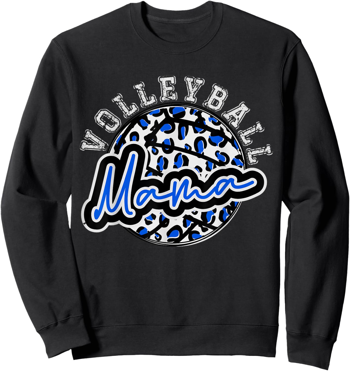 Leopard Cheetah Volleyball Blue Mama Shirt Trendy Sweatshirt - Sweatshirt | Black