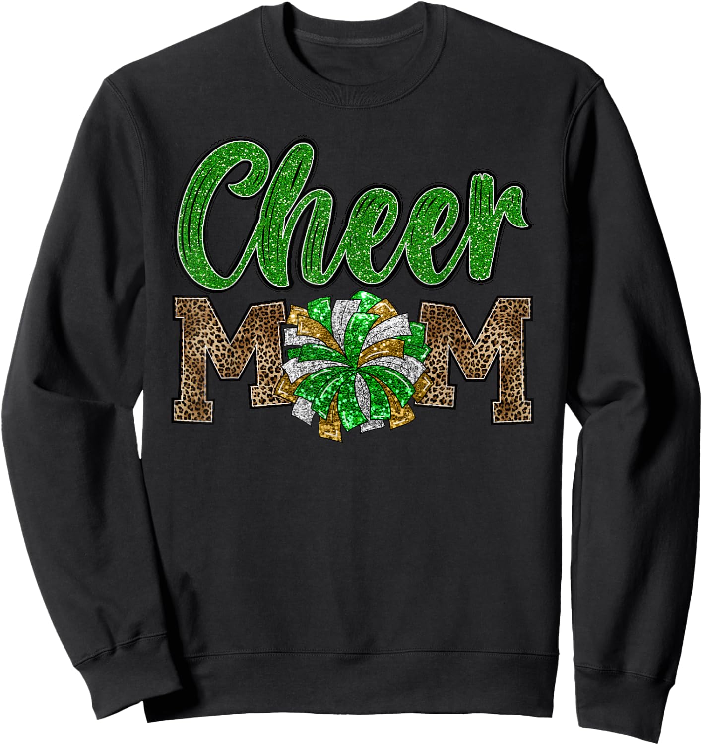 Cheer Mom Leopard Proud Cheerleader Mother Cute Team Mom Sweatshirt - Sweatshirt | Black