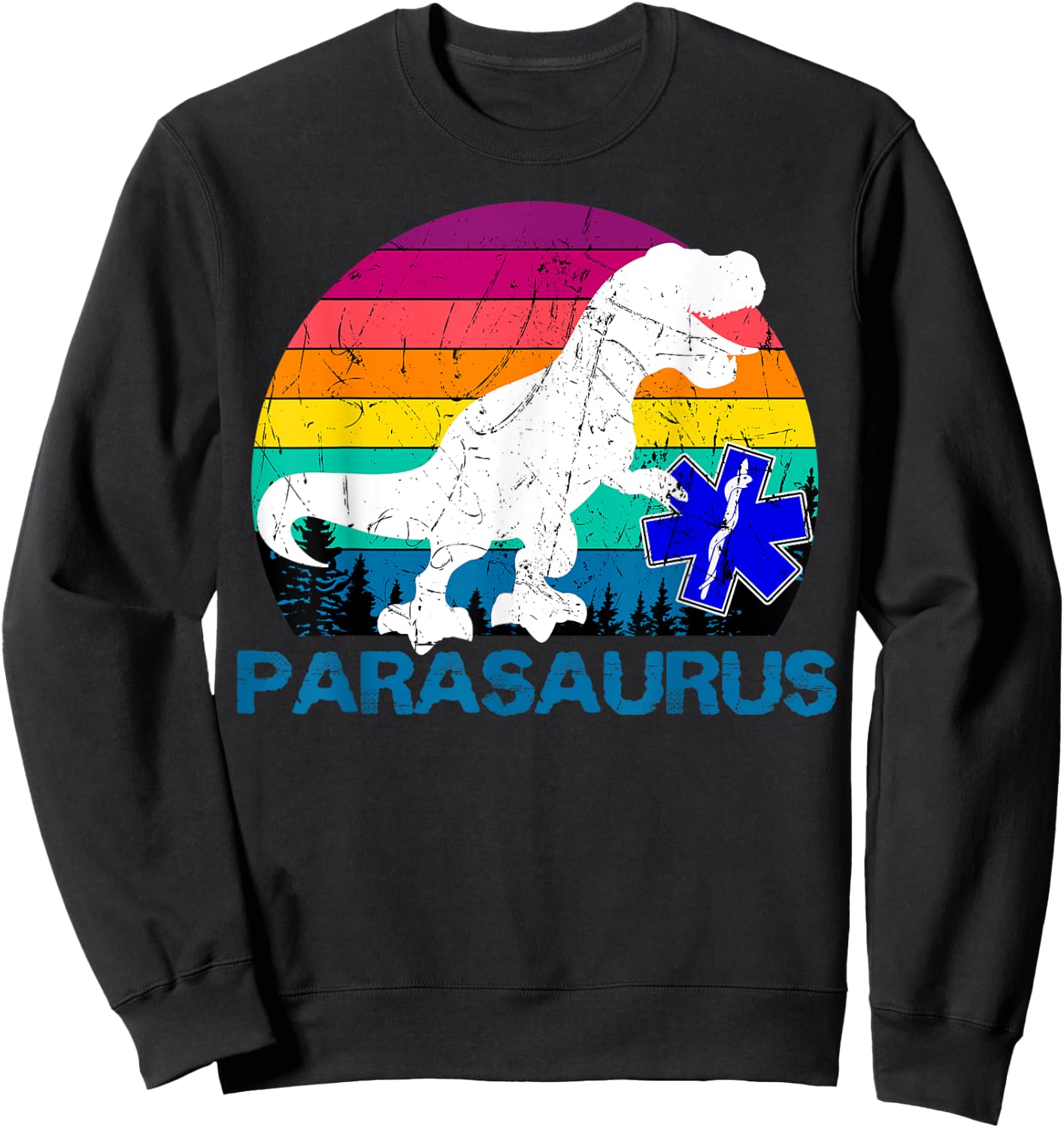 Paramedic Retro Vintage T-Rex Emergency Medical Technician Sweatshirt - Sweatshirt | Black