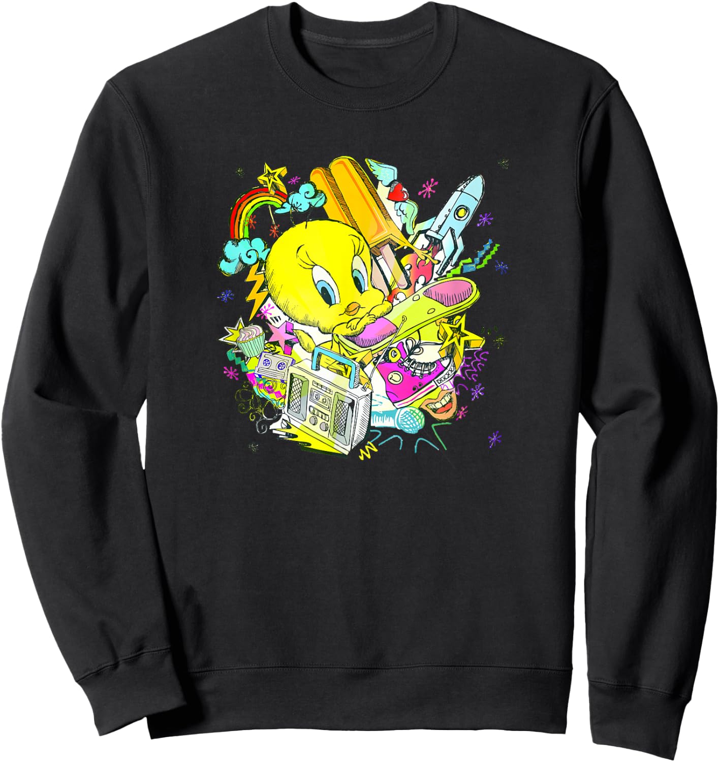 WB100 Looney Tunes Tweety Bird Retro Pop Icons Portrait Sweatshirt - Sweatshirt | Black