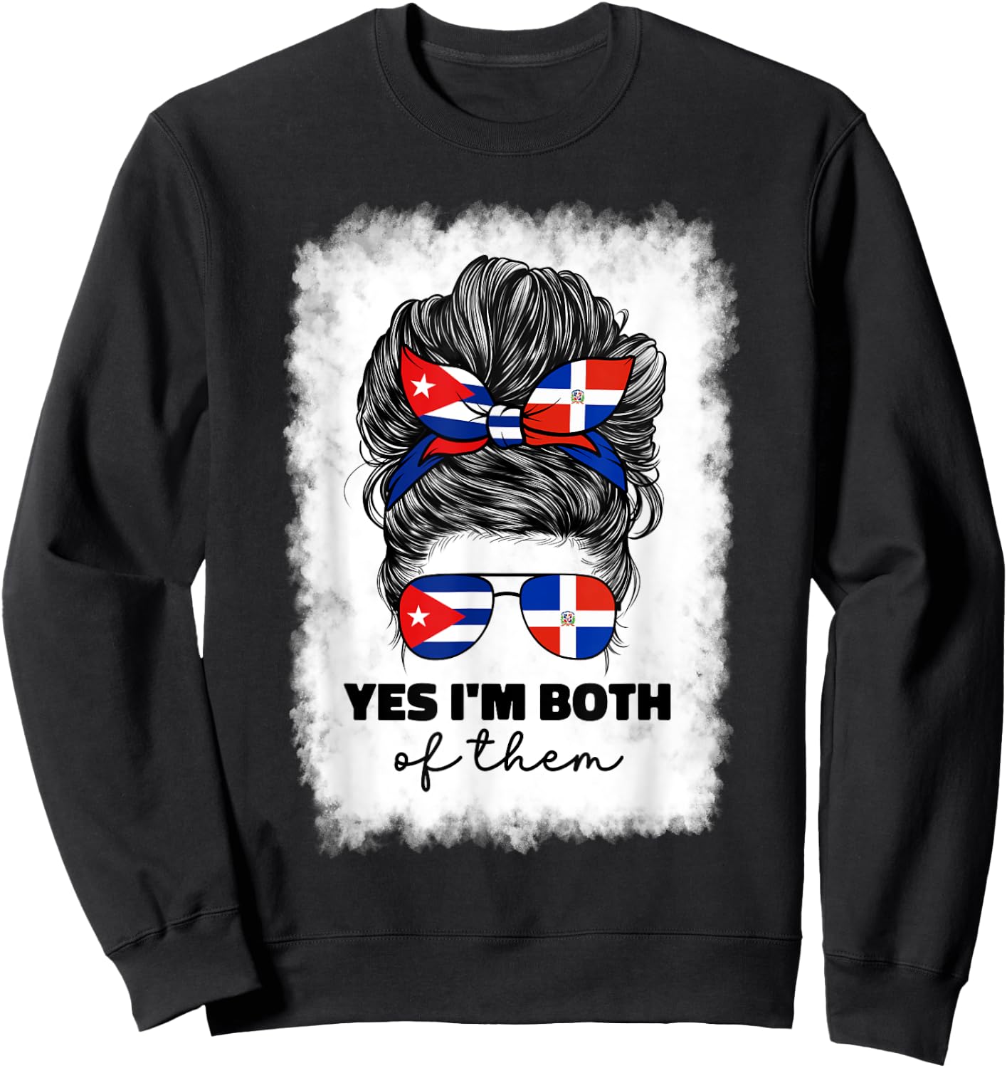 Half Dominican Republic And Cuban Cuba Flag Girl Women Mix Sweatshirt - Sweatshirt | Black