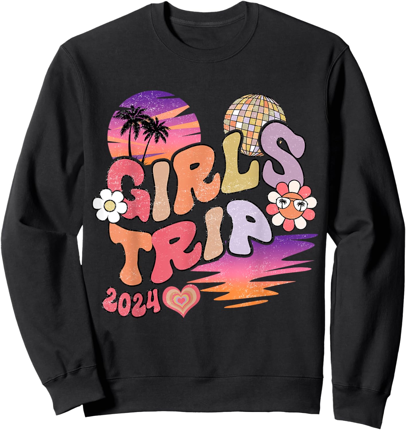 Girls Trip 2024 Retro Summer Vacation Besties Sweatshirt - Sweatshirt | Black