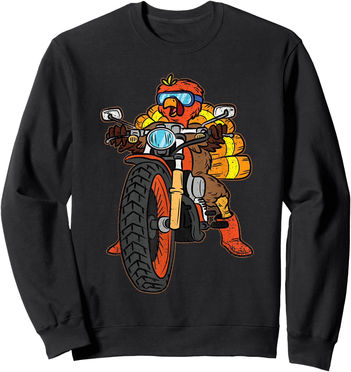Turkey Riding Motorcycle Thanksgiving Day Cool Biker Rider Sweatshirt - Sweatshirt | Black