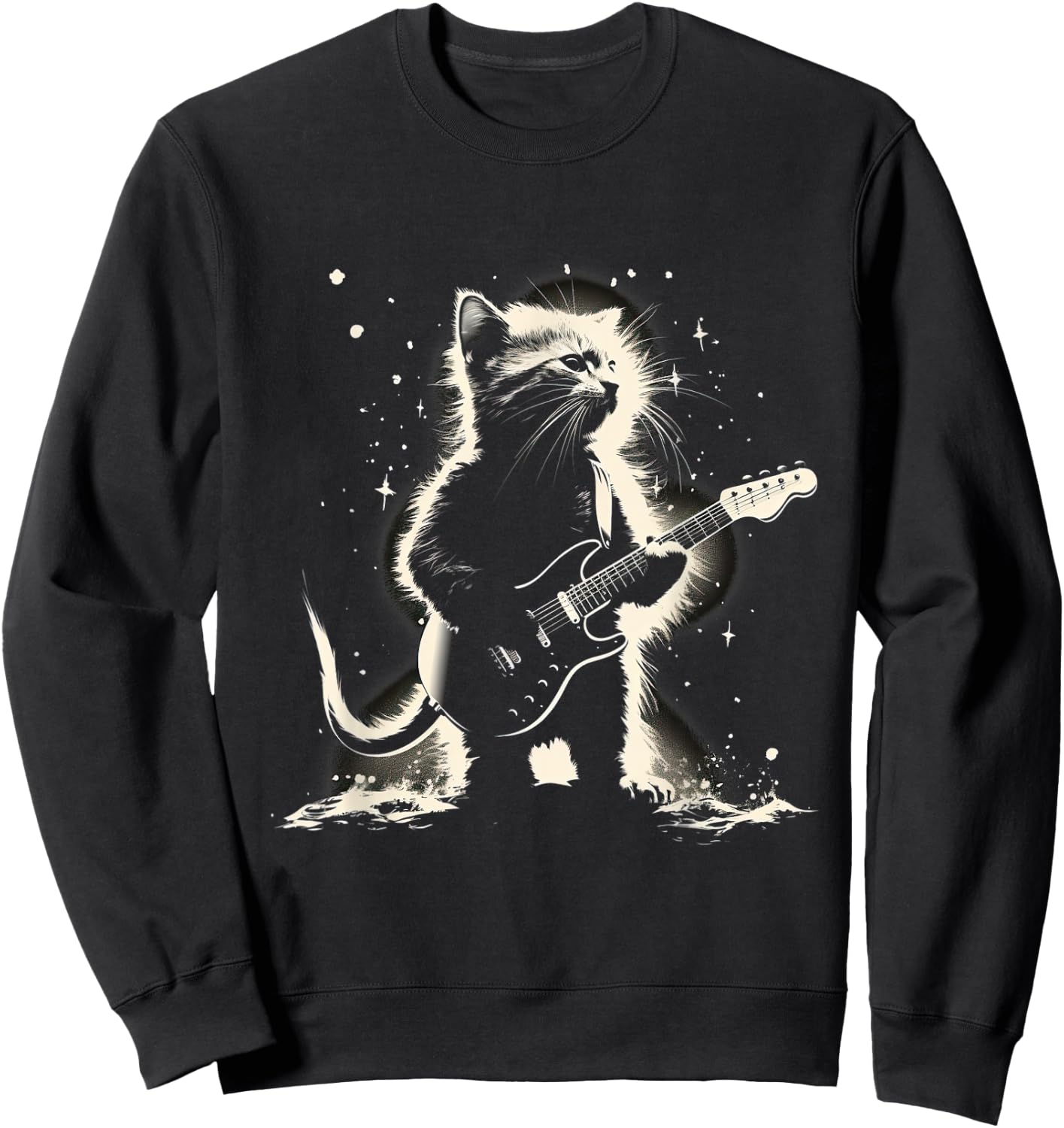 Cat Playing Bass Guitar Guitarist Rocker cool Sweatshirt - Sweatshirt | Black