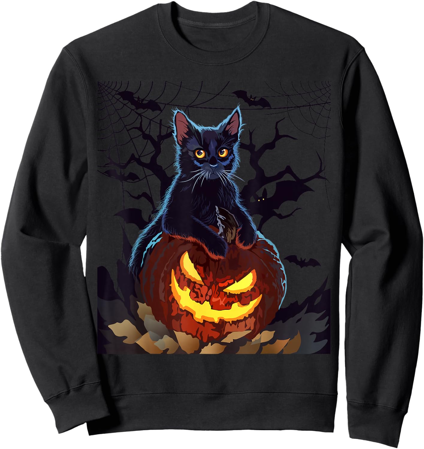 Cat With Pumpkin Halloween Bat Vintage Costume Sweatshirt - Sweatshirt | Black