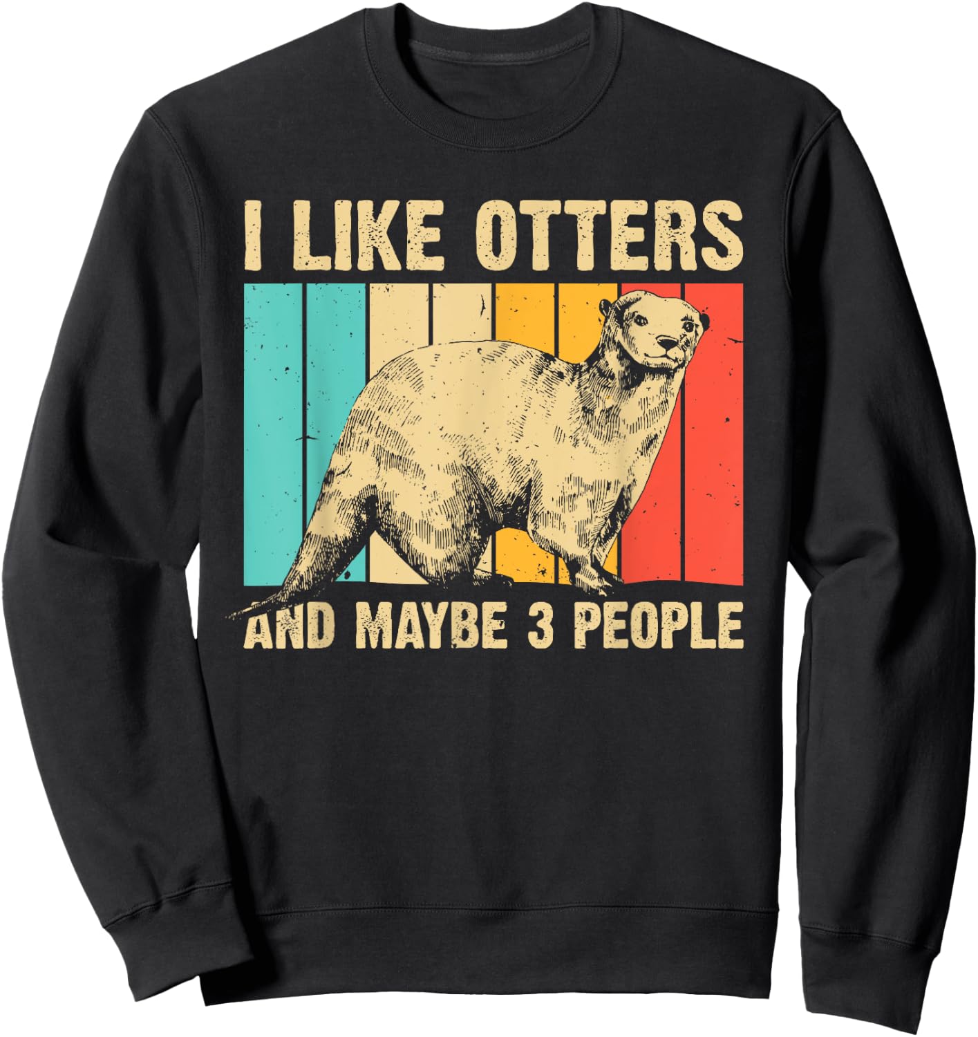 Cool Otter Design Women Kids Vintage Sea Otter Lover Sweatshirt - Sweatshirt | Black