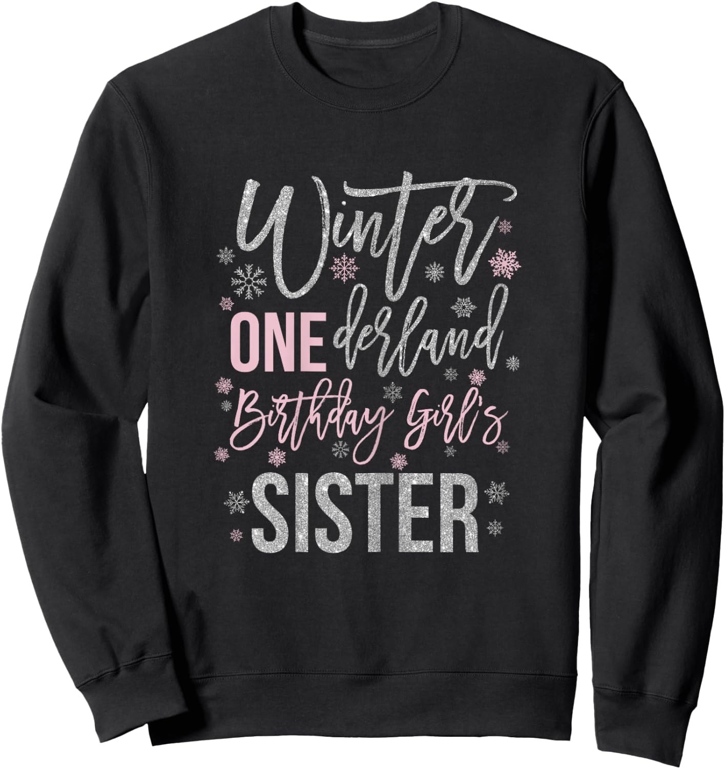 Sister Pink Winter Onederland 1st Birthday Snowflake Group Sweatshirt - Sweatshirt | Black