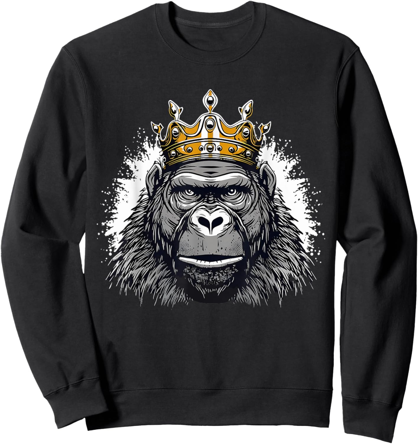 Gorilla With Crown King Ape Wildlife Artwork Monkey Design Sweatshirt - Sweatshirt | Black