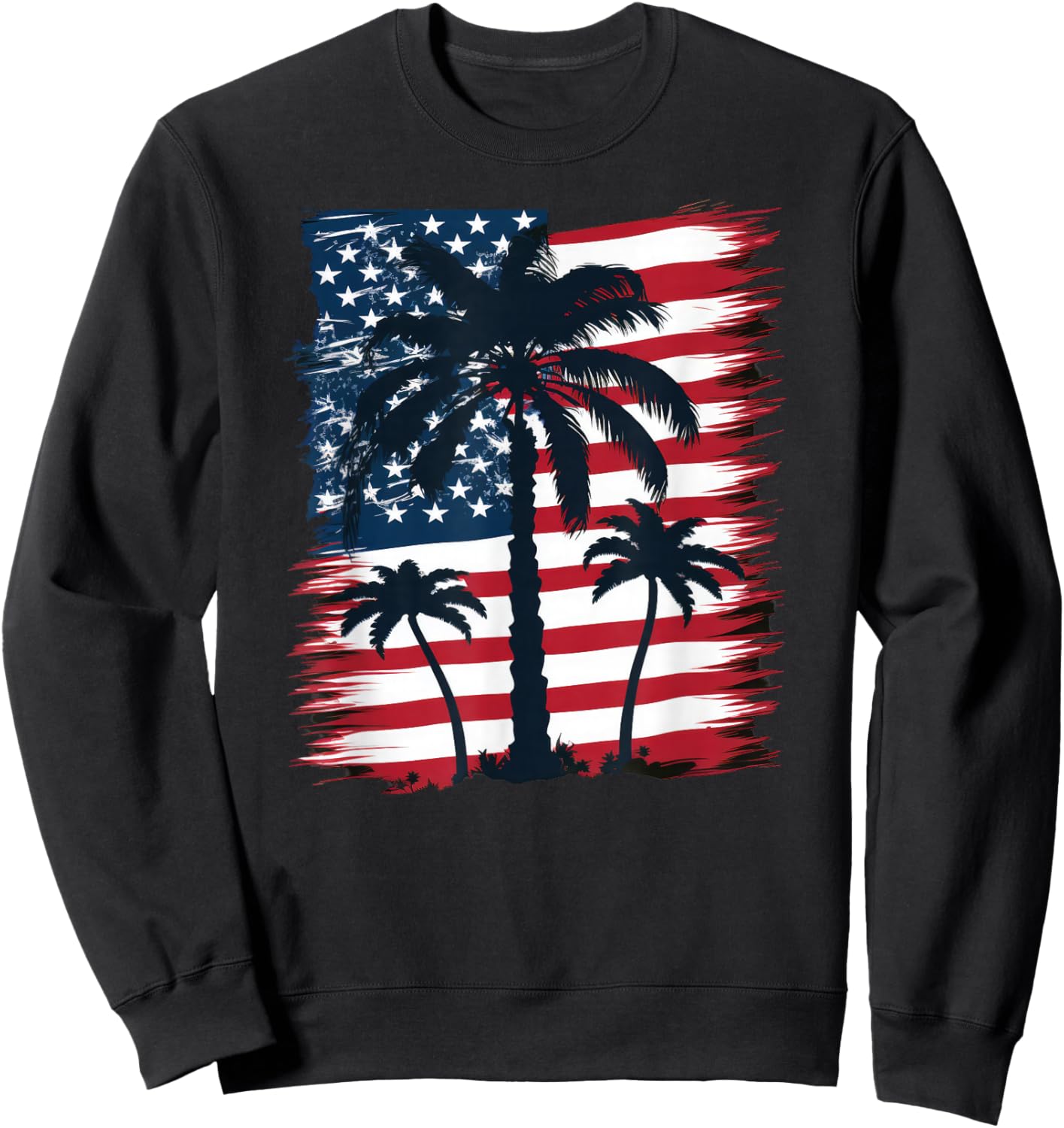 American Flag Palm Trees - Patriotic 4th of July Sweatshirt - Sweatshirt | Black
