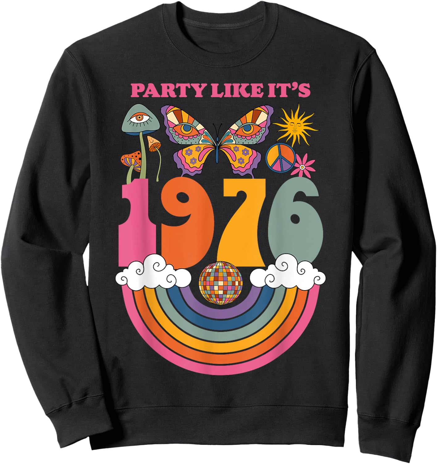1976 Birthday Party Costume 70s Disco Outfits Men Sweatshirt - Sweatshirt | Black
