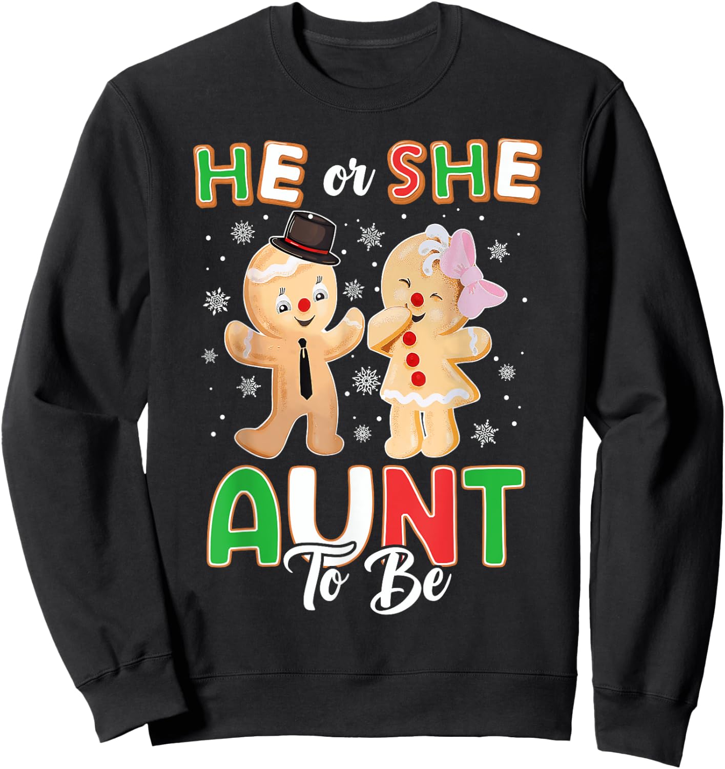 Gingerbread He or She Aunt To Be Christmas Gender Reveal Sweatshirt - Sweatshirt | Black