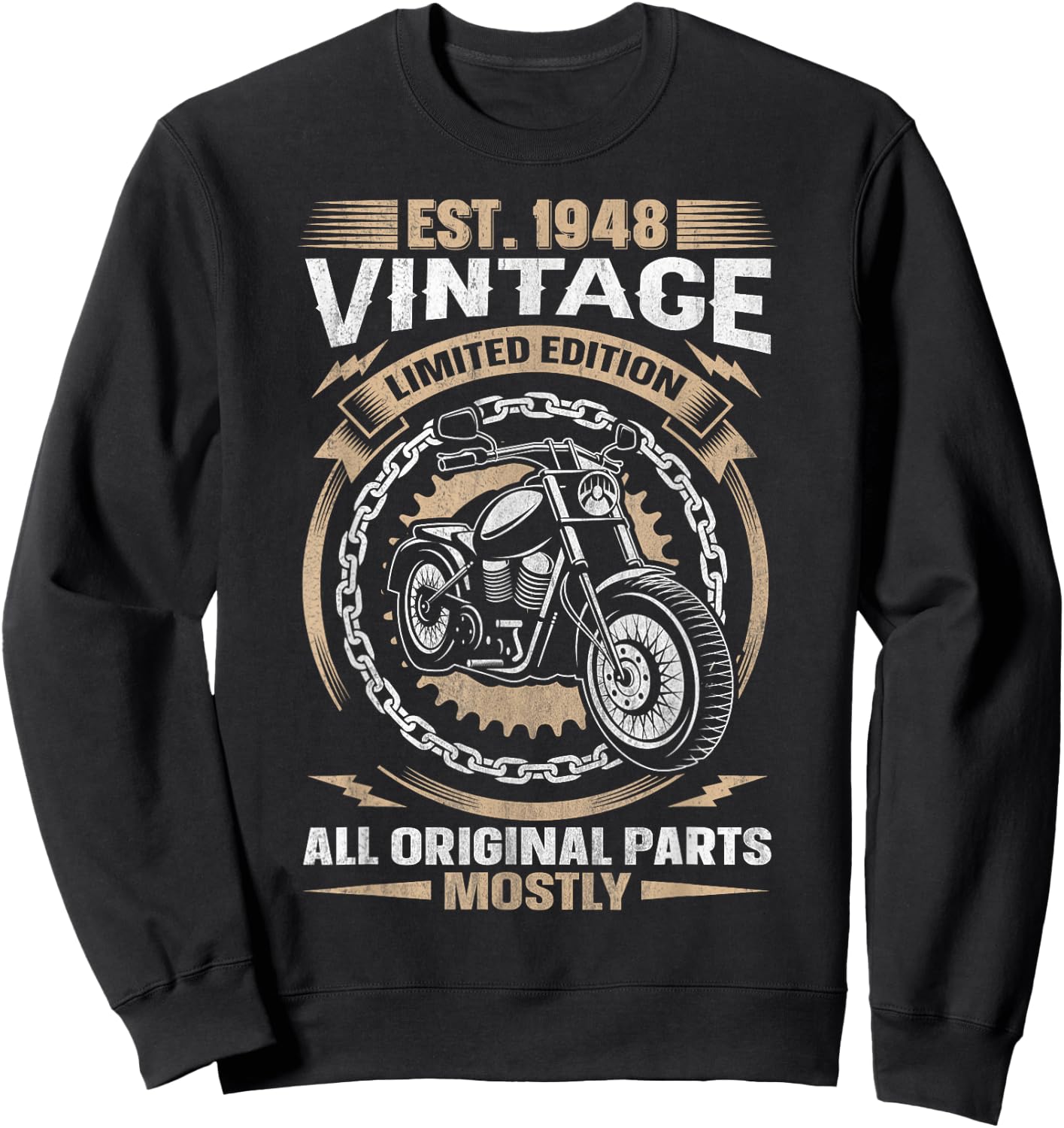 Est 1948 Vintage All Original Parts Motorcycle 76th Birthday Sweatshirt - Sweatshirt | Black