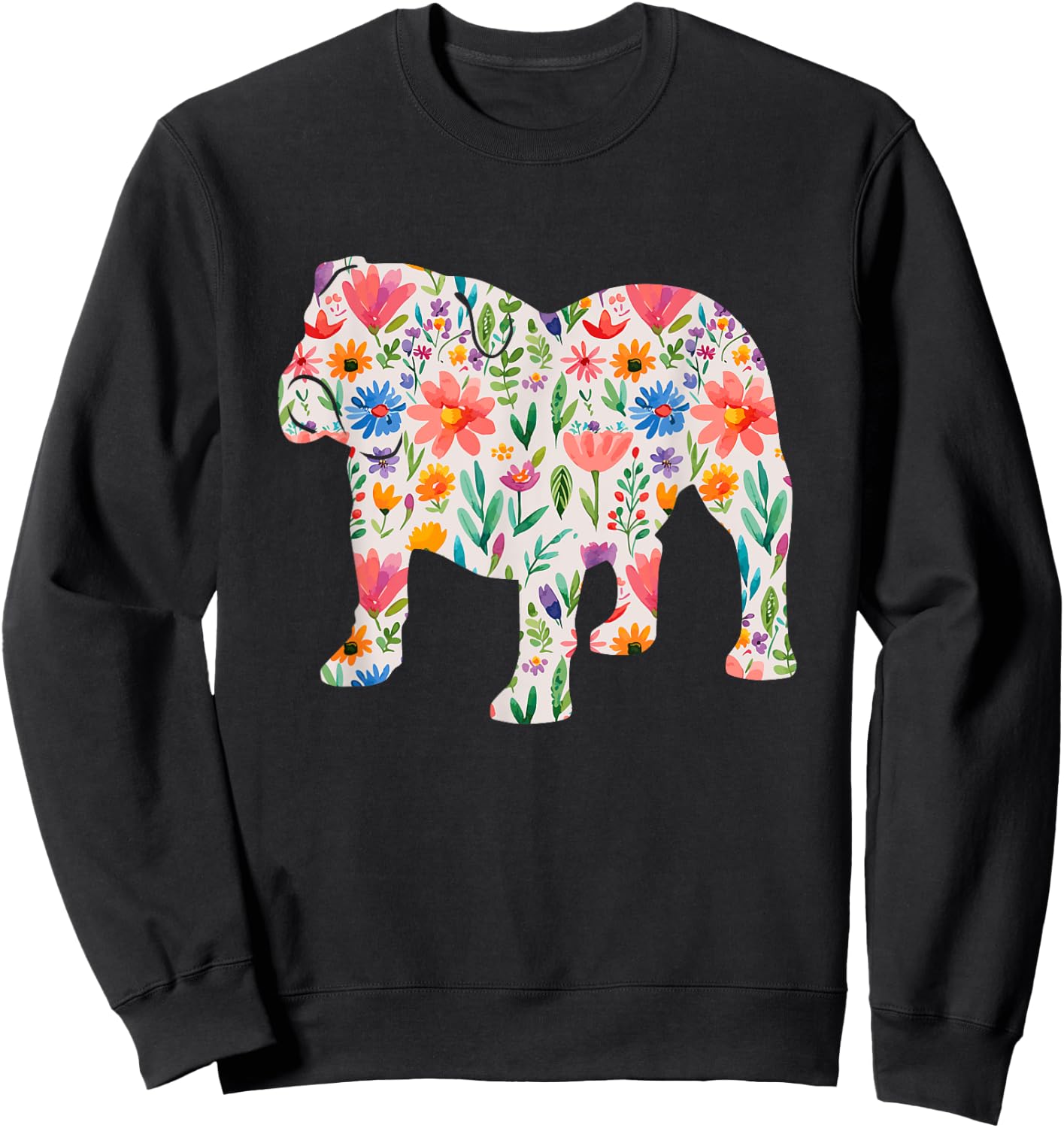 English Bulldog watercolor flowers design Women Kids Sweatshirt - Sweatshirt | Black