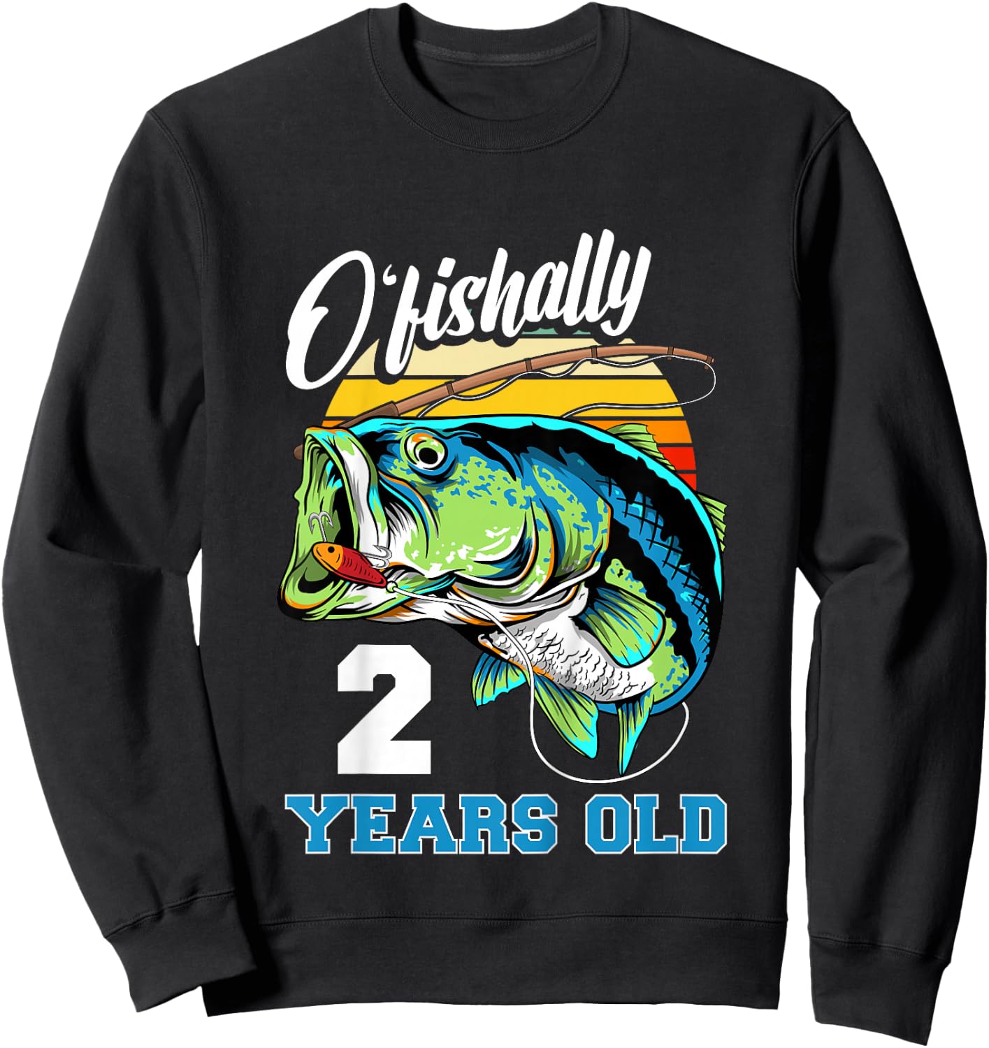 Ofishally 2 Years Old Fisherman 2nd Birthday Fishing Sweatshirt - Sweatshirt | Black