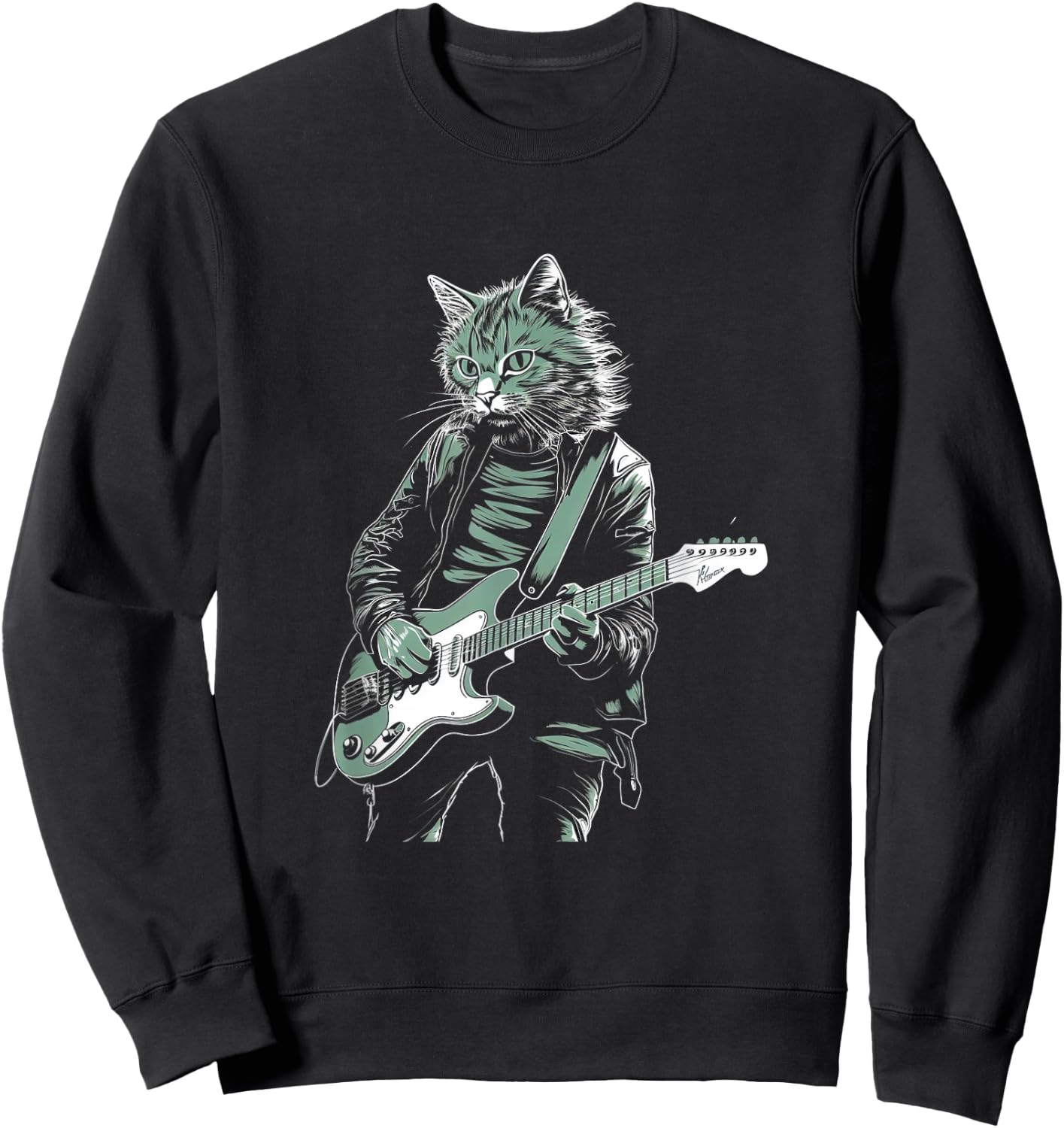 Cat Playing Bass Guitar Guitarist Rocker cool Sweatshirt - Sweatshirt | Black