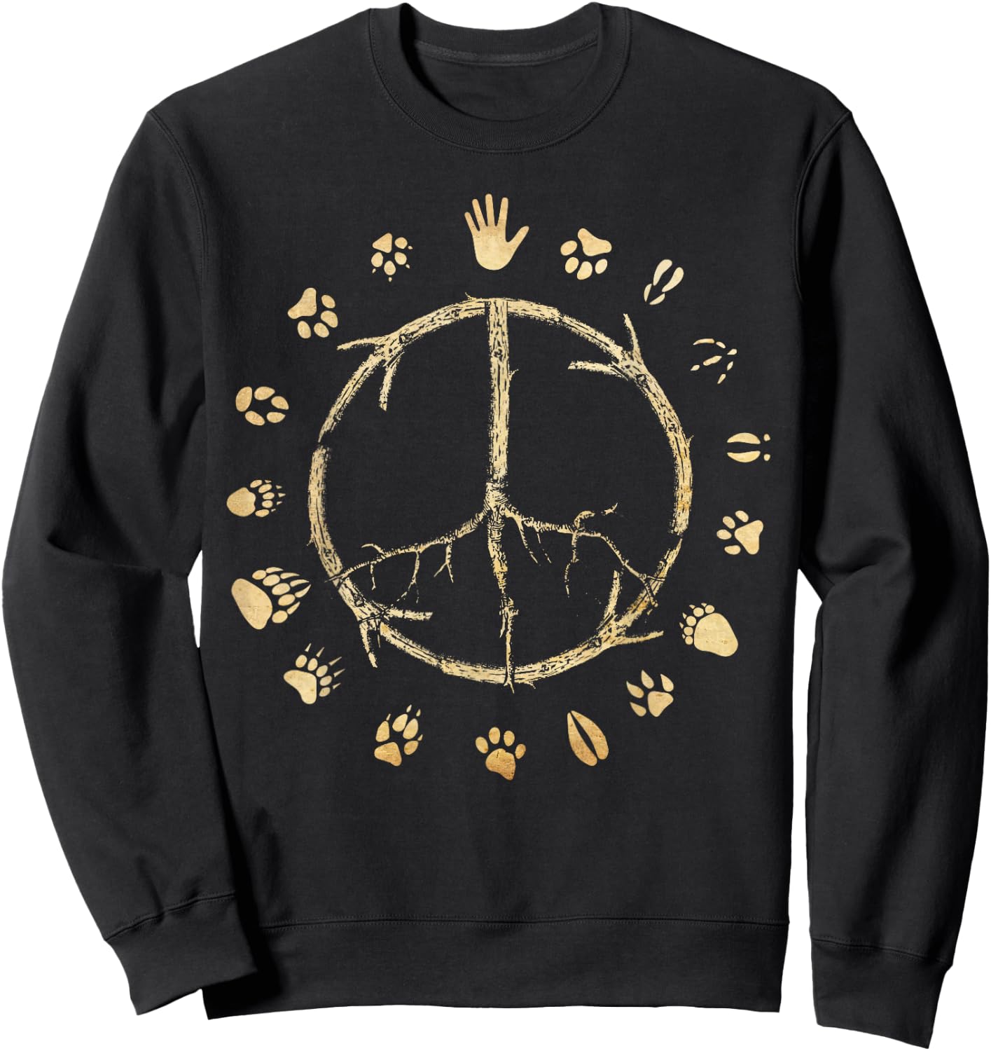 Animal Rights Awareness Peace Sign Tree Paw Print Sweatshirt - Sweatshirt | Black