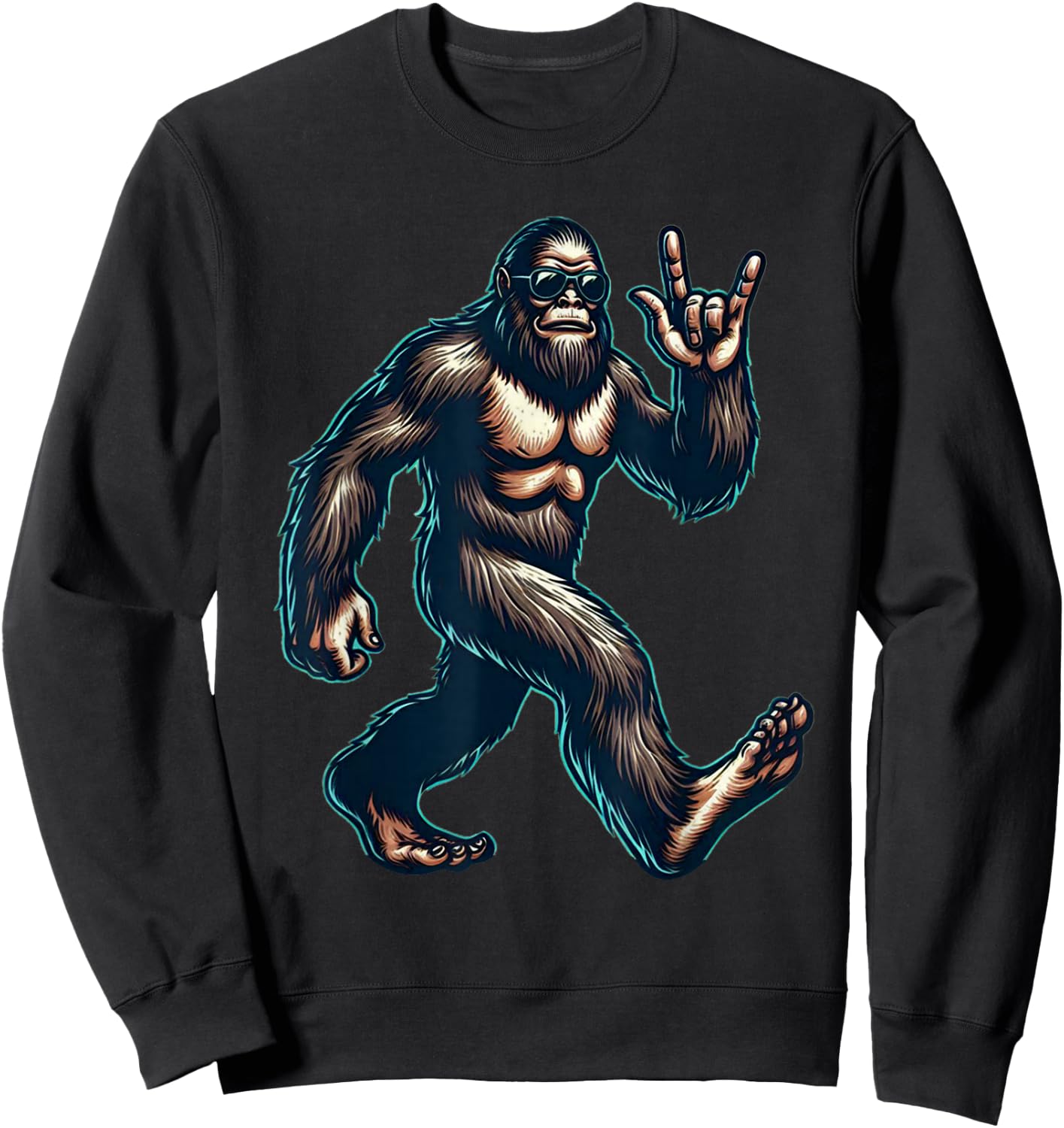 Bigfoot Sasquatch Loves Rock And Roll Dads Funny BigFoot Sweatshirt - Sweatshirt | Black