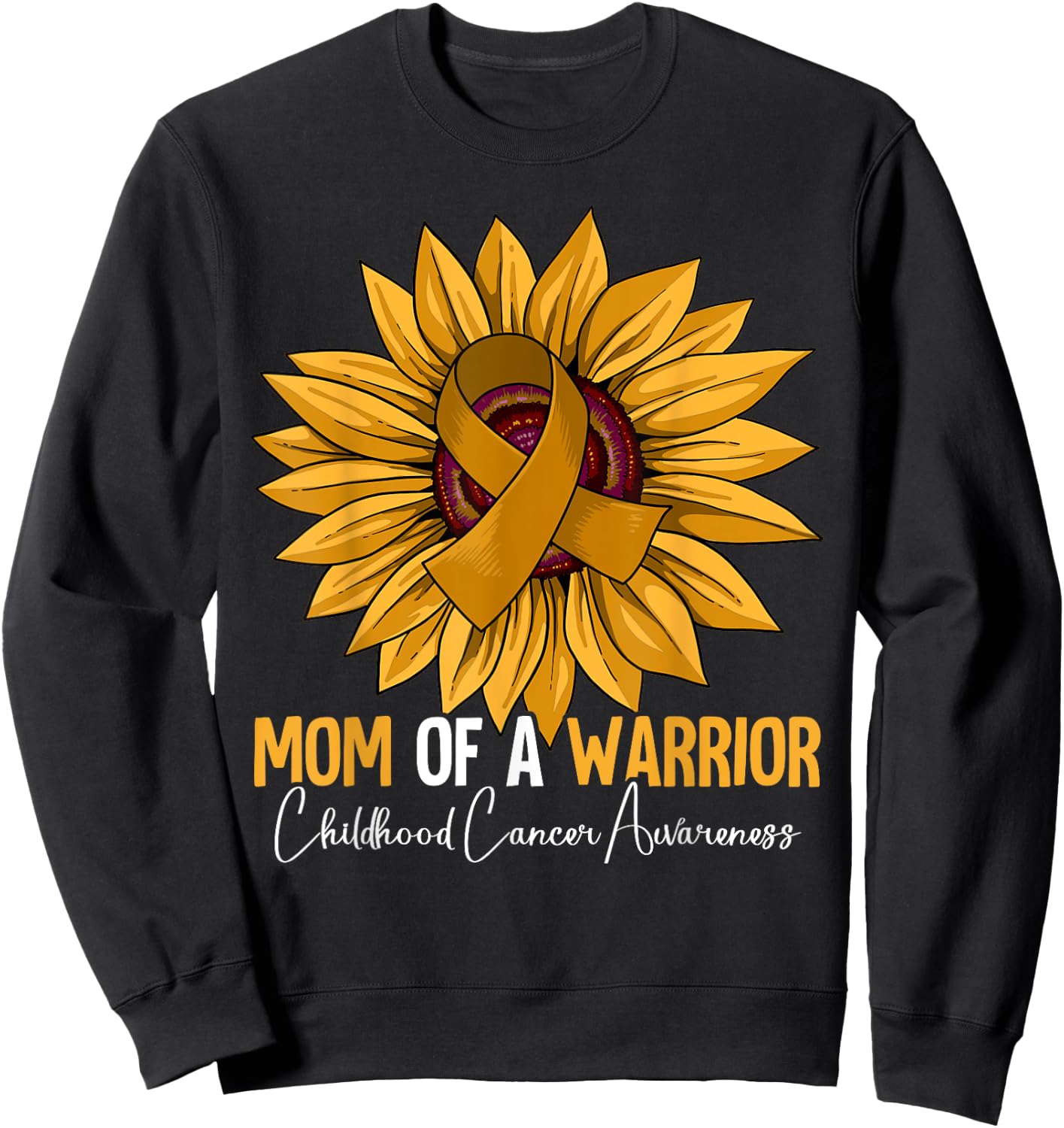 Mom Of A Warrior Childhood Cancer Awareness Sweatshirt - Sweatshirt | Black