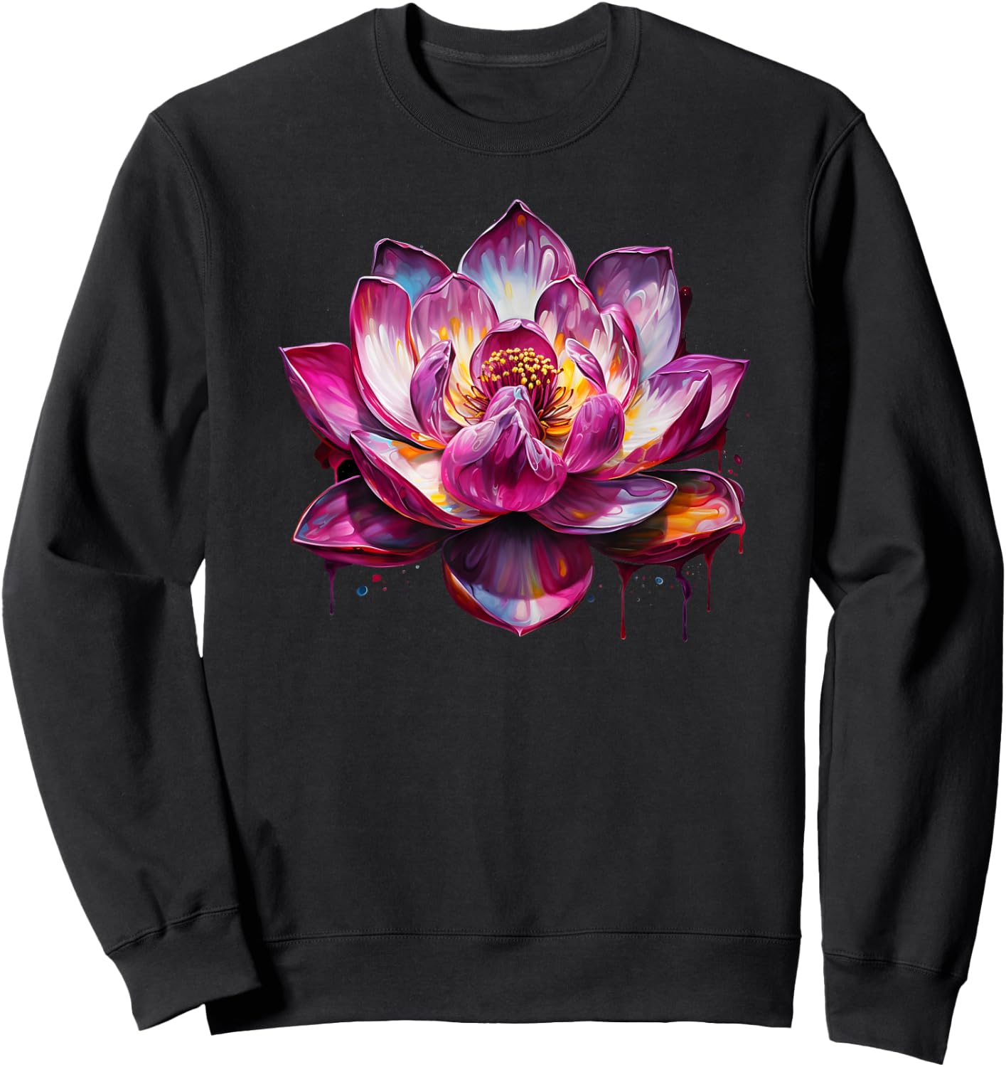 Colorful Lotus Funny Graffiti Trendy Cute Flower Fashion Sweatshirt - Sweatshirt | Black
