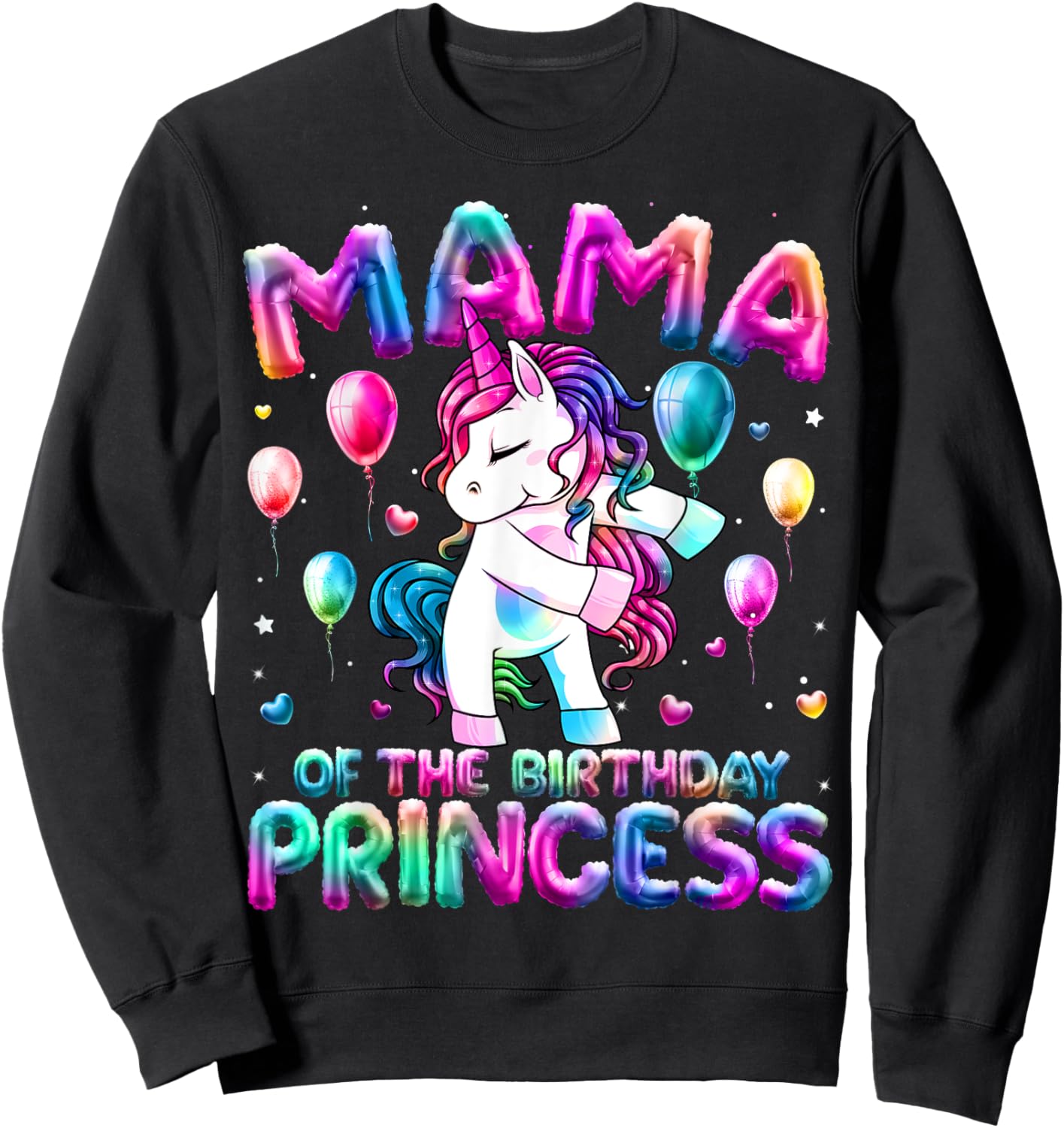Mama of the Birthday Princess Girl Flossing Unicorn Mom Sweatshirt - Sweatshirt | Black