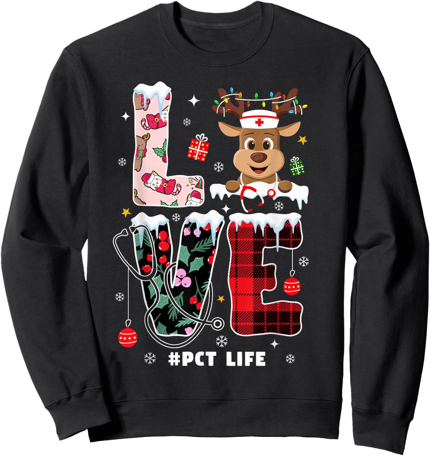Love Patient Care Technician Xmas PCT Nurse Life Christmas Sweatshirt - Sweatshirt | Black