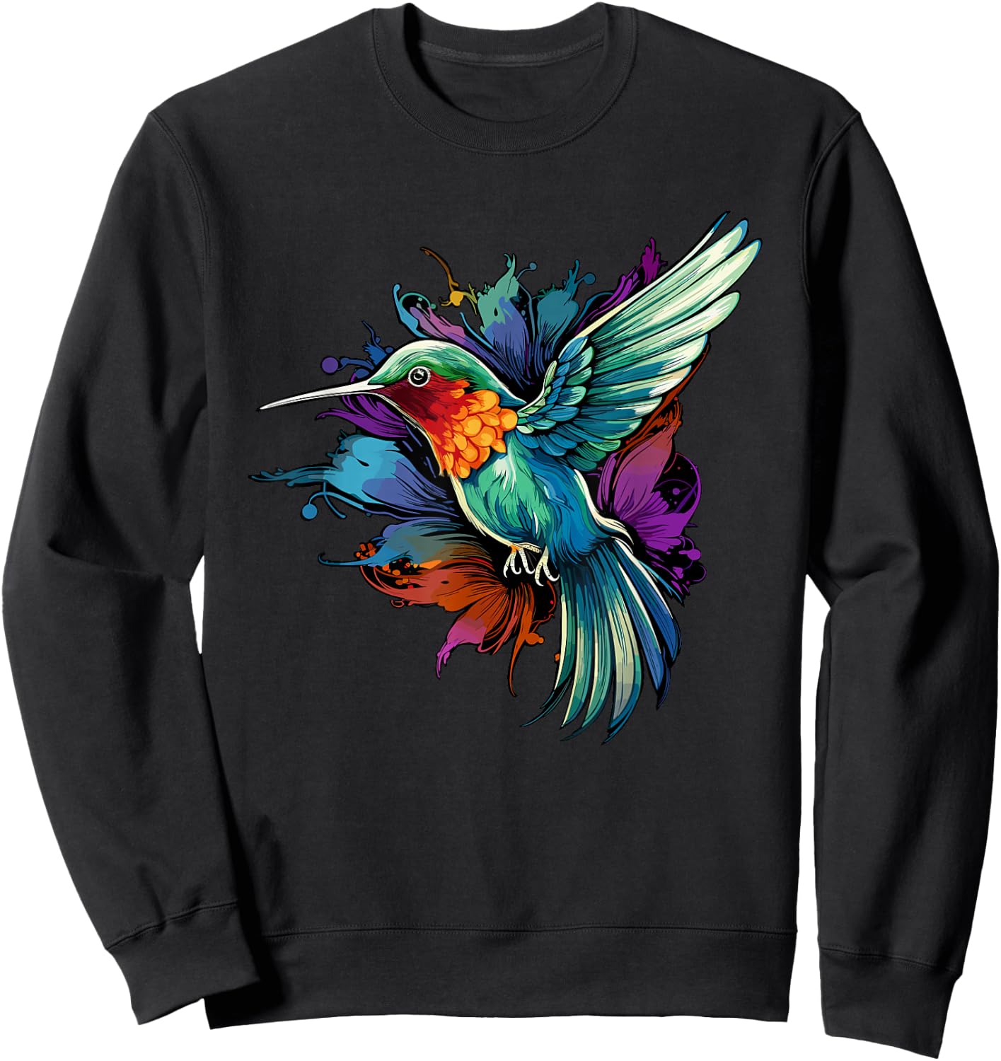 Colorful Hummingbird Art Tie-Dye Bird Watching Sweatshirt - Sweatshirt | Black