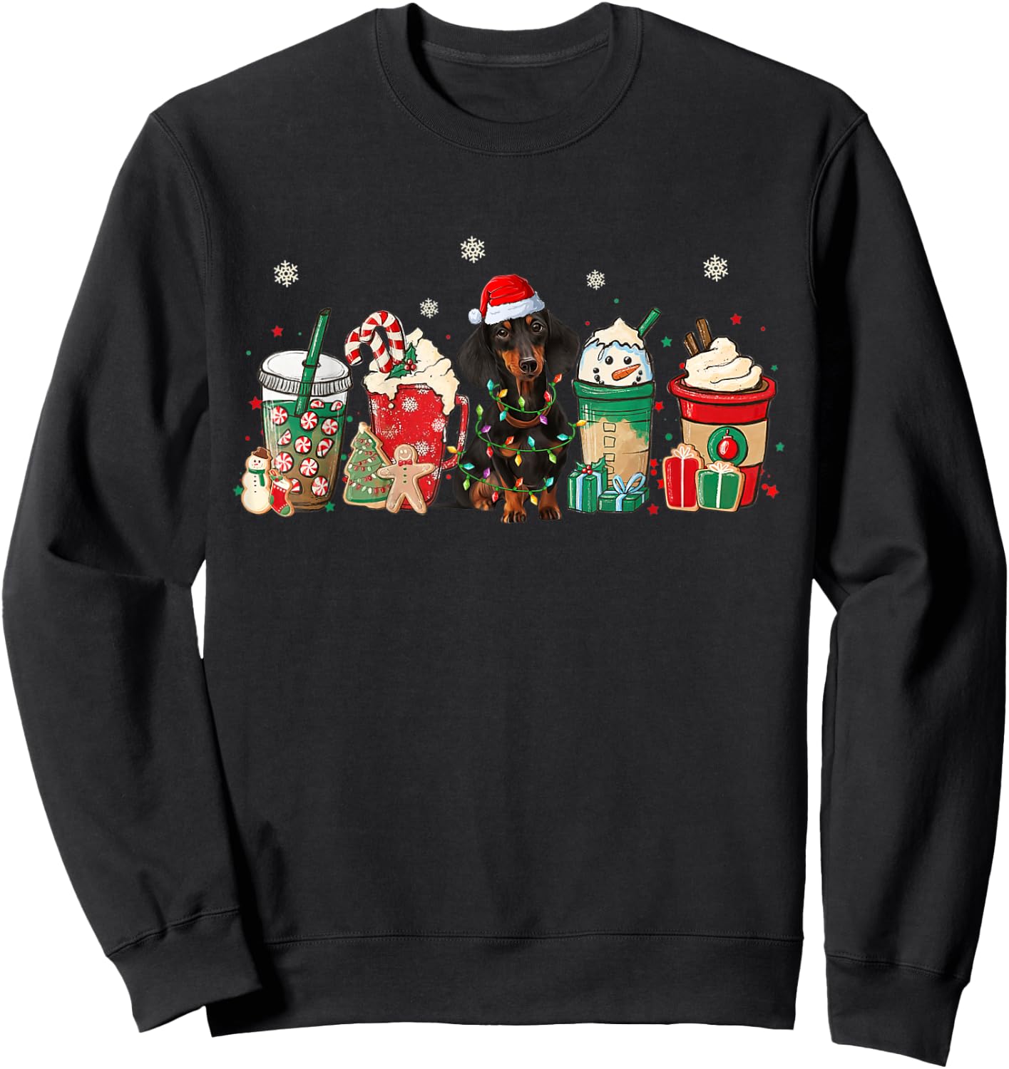 Coffee Latte Christmas Funny Christmas Coffee and Dachshund Sweatshirt - Sweatshirt | Black