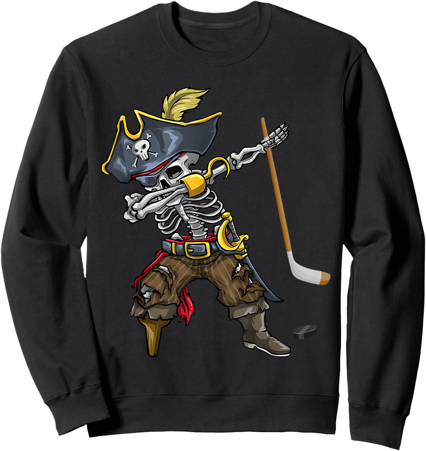 Dabbing Skeleton Pirate Hockey Lover Halloween Costume Sweatshirt - Sweatshirt | Black