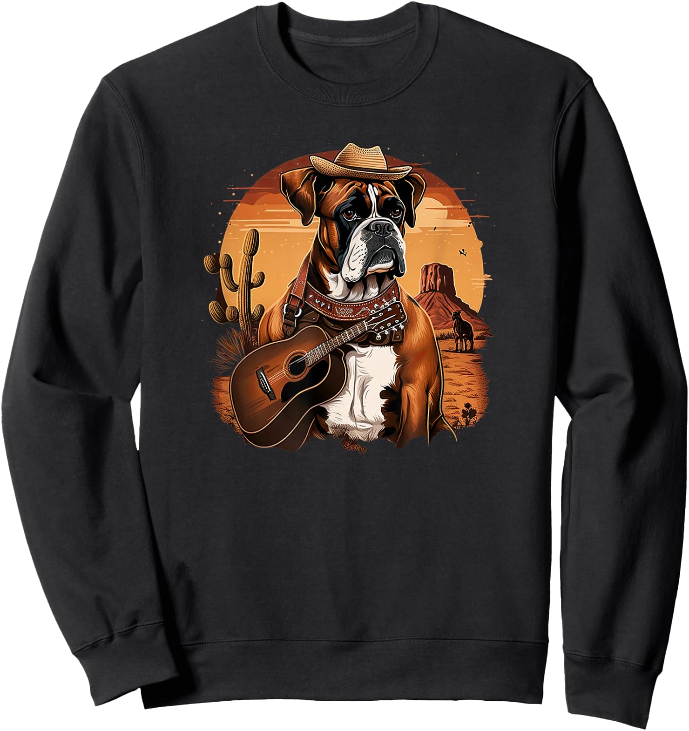 Funny Dog Boxer Country Music Rodeo Cowboy guitar Sweatshirt - Sweatshirt | Black