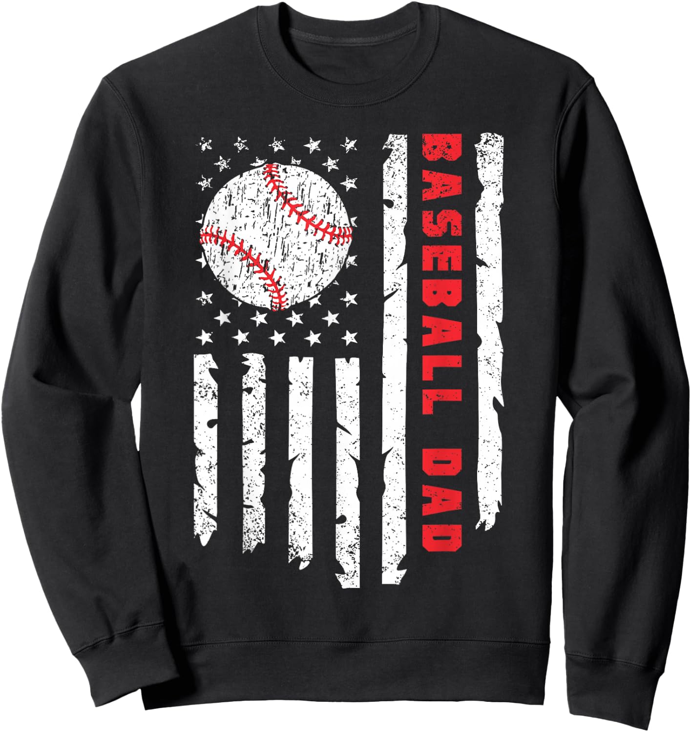 Baseball DAD USA American Flag Fathers Day 4th of July Sweatshirt - Sweatshirt | Black