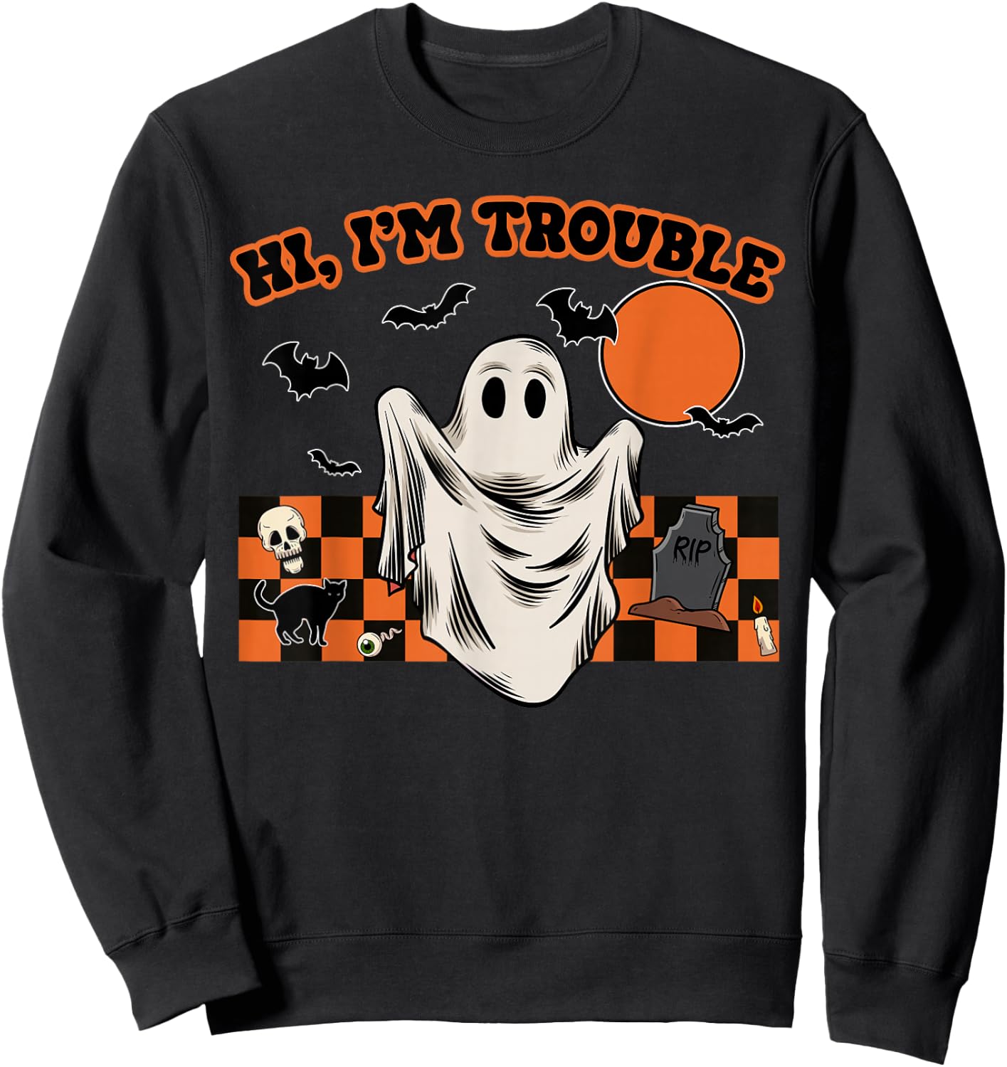 Hi, I'm Trouble Funny Couples Halloween Costume Him Her Sweatshirt - Sweatshirt | Black