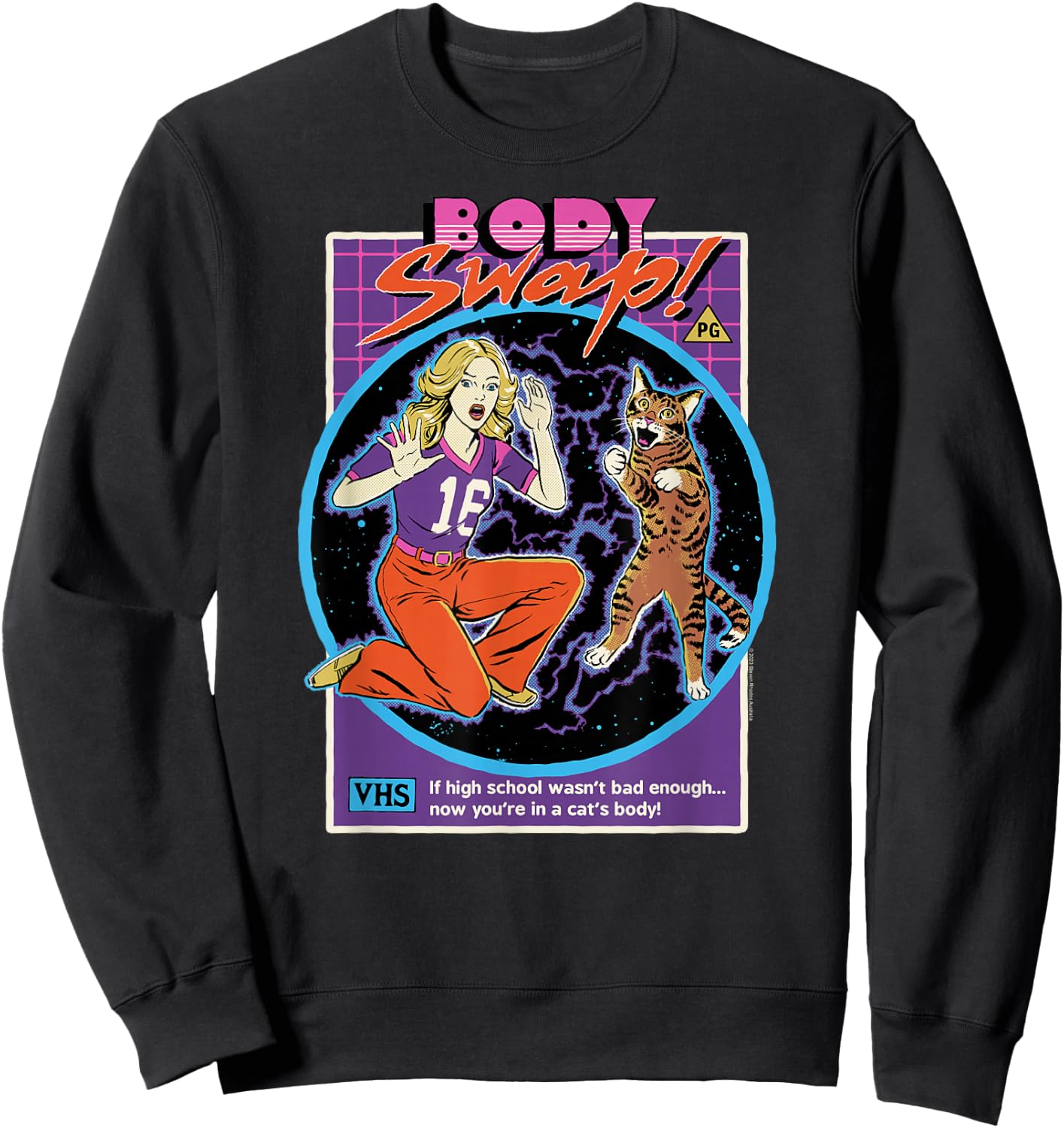 Steven Rhodes Cat Girl Body Swap 80's Retro Dark Humor Sweatshirt - Sweatshirt | Black