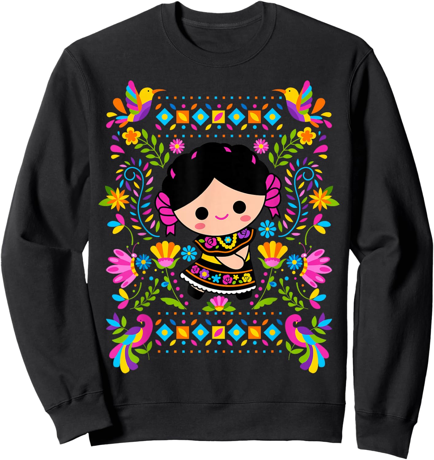 Viva Mexico Mexican Girl Kids Flag Independence Day Girls Sweatshirt - Sweatshirt | Black