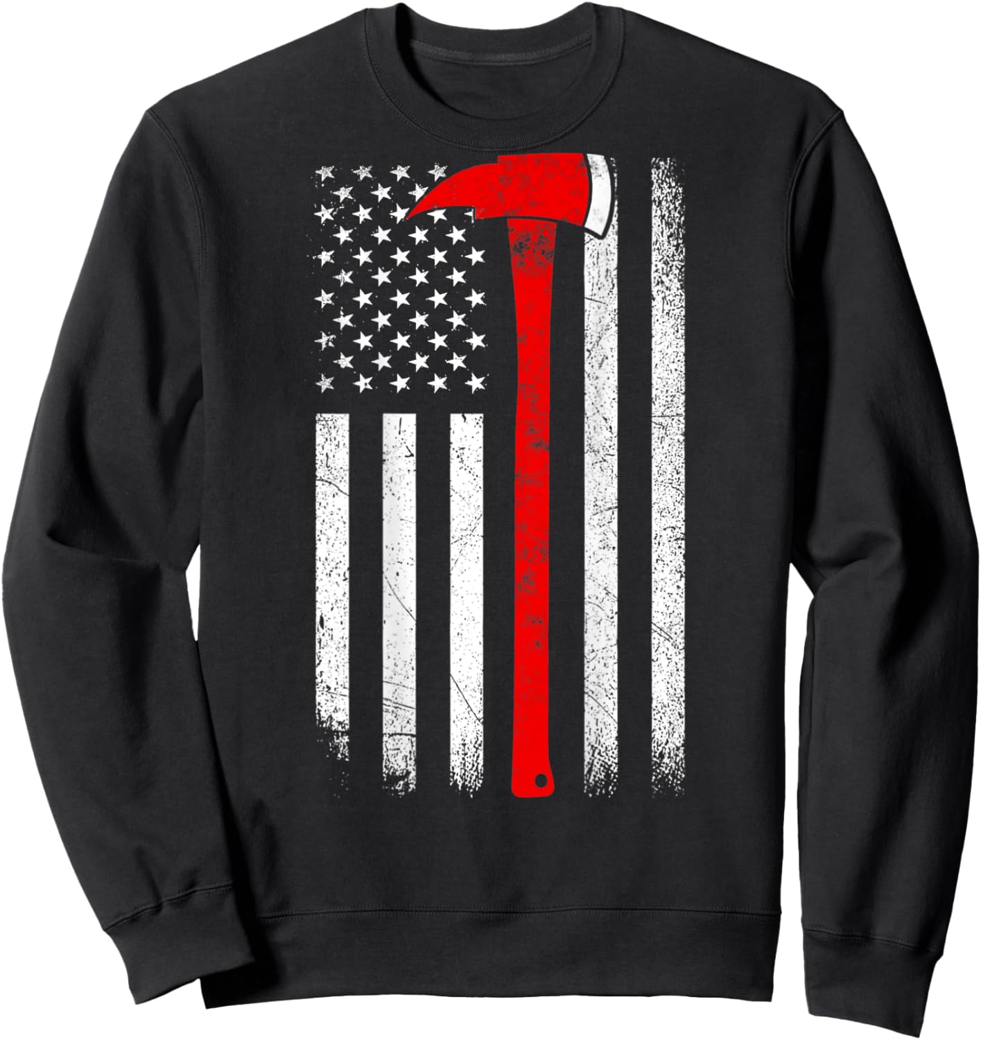 American Flag Axe Thin Red Line Firefighter Support ON BACK Women Kids Men Sweatshirt - Sweatshirt | Black