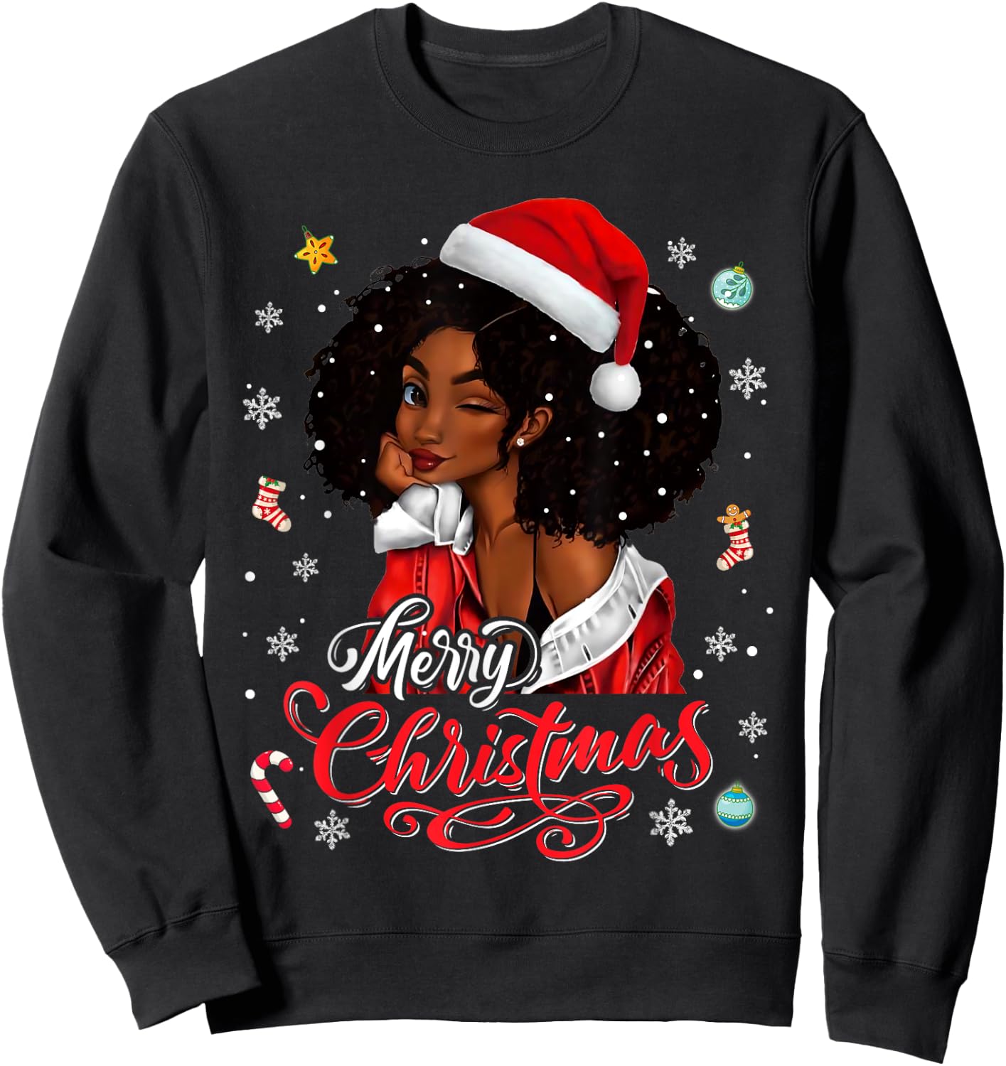 Merry Christmas Black Queen Girl African Santa Melanin Women Sweatshirt - Sweatshirt | Black