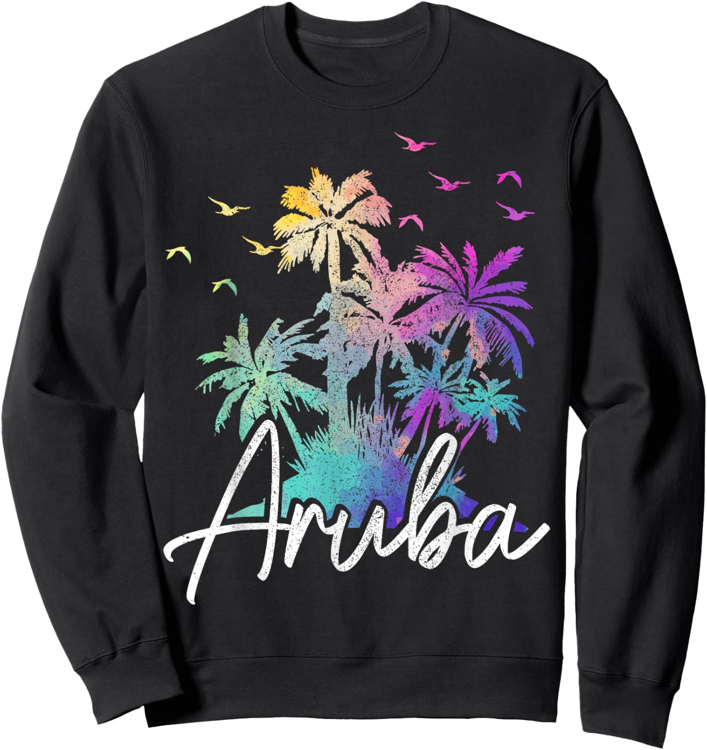 We Love Aruba Aruba Beach Vintage Palm Trees Women's Black Sweatshirt - Sweatshirt | Black
