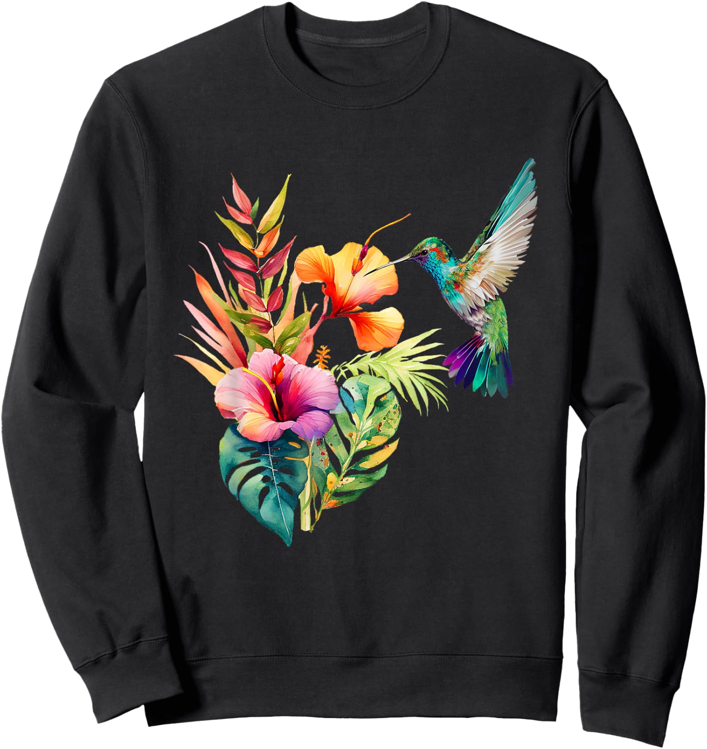 Hummingbird Backyard Birdwatching Tropical Flowers Birders Sweatshirt - Sweatshirt | Black