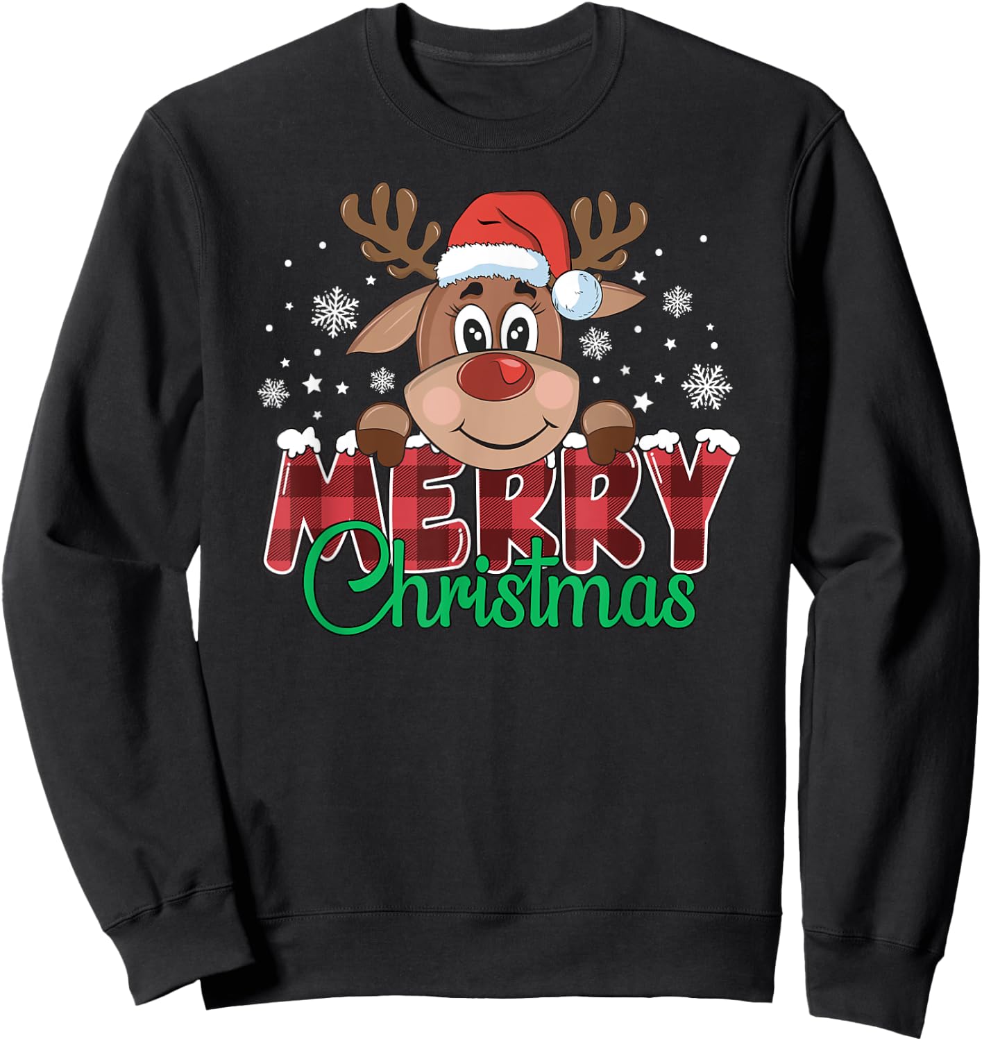 Merry Christmas Reindeer Xmas Family Men Women Sweatshirt - Sweatshirt | Black