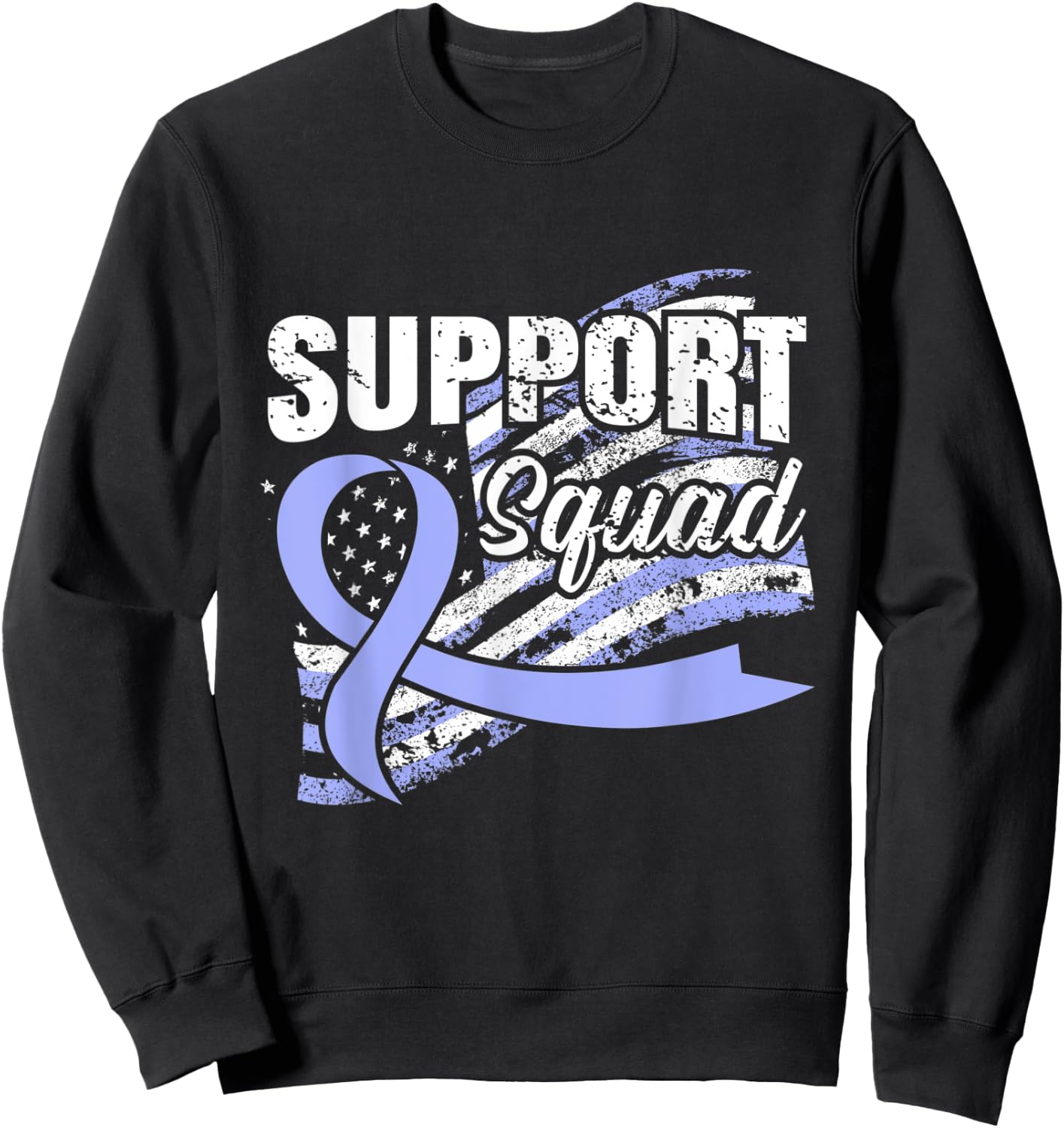 Esophageal Cancer Support Squad USA Flag Awareness Ribbon Women Men Sweatshirt - Sweatshirt | Black